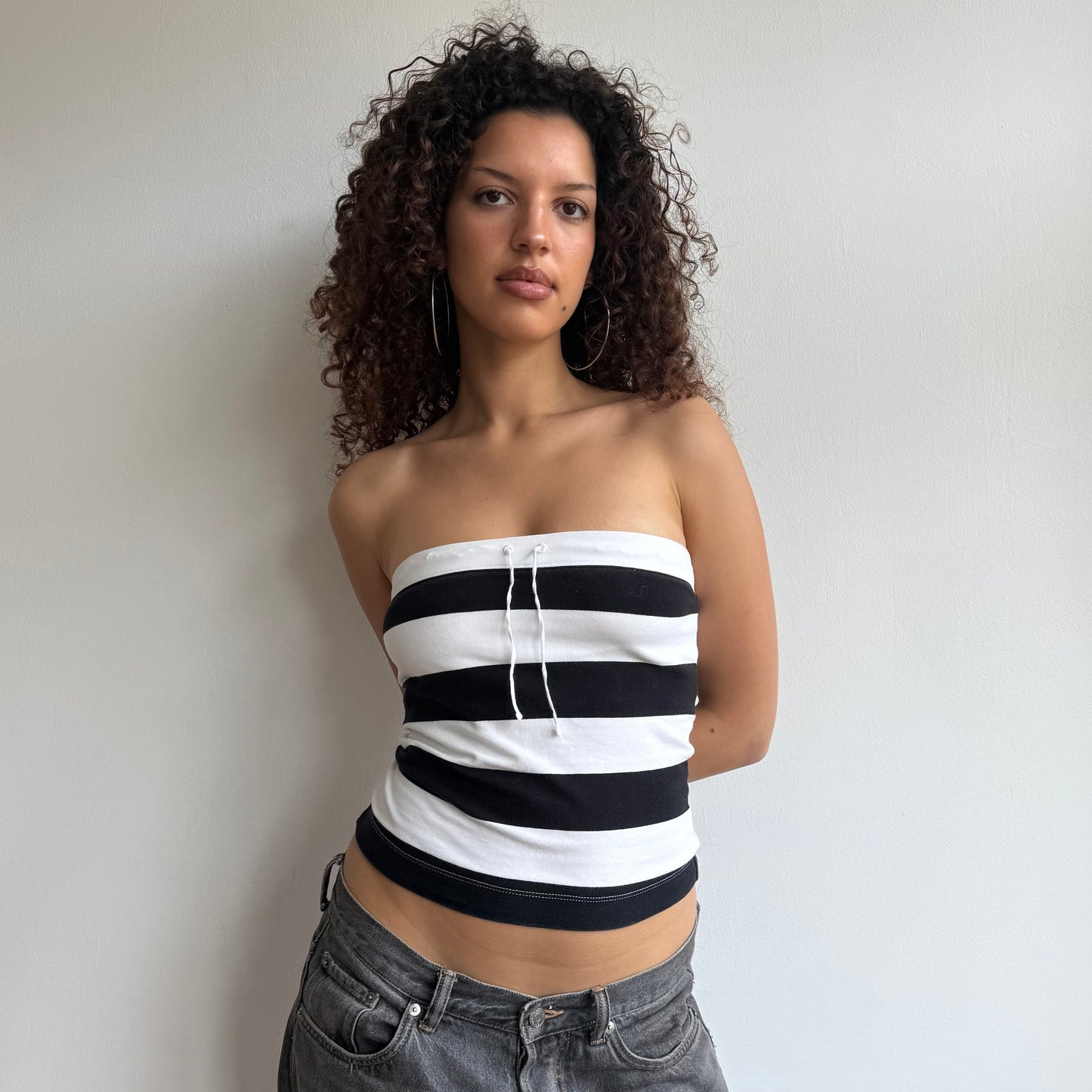 Black and white striped bandeau - Size S