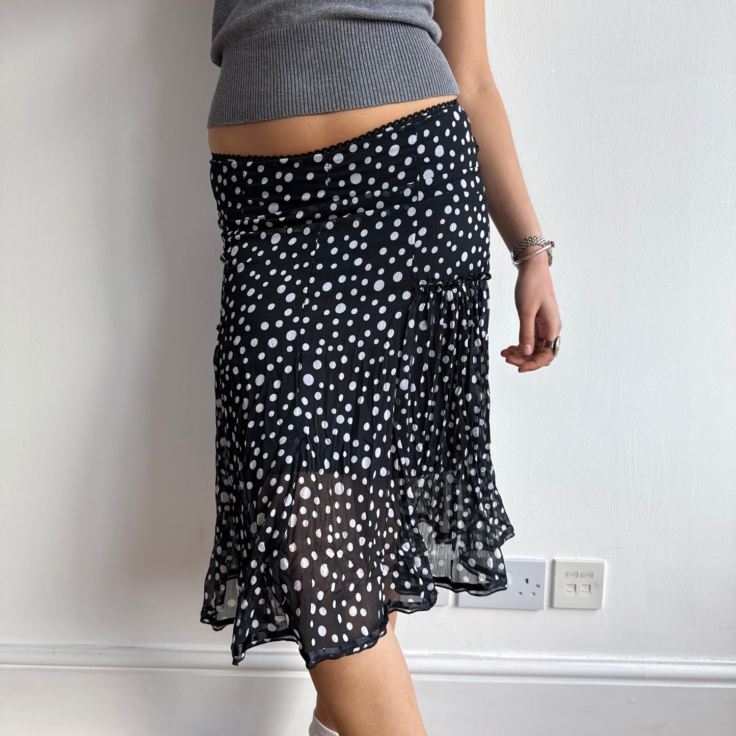 Black ruffle polka dot skirt - Size XS