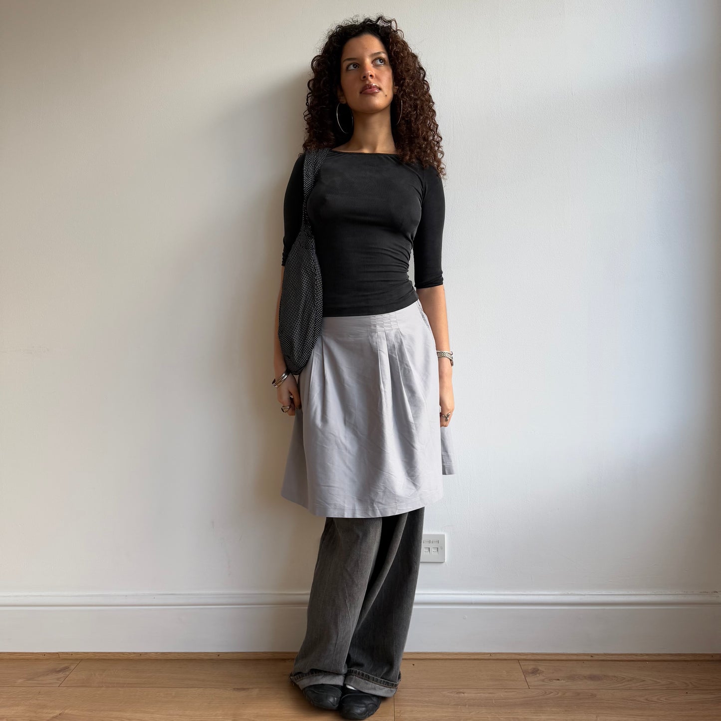 Grey pleat midi skirt - Size S