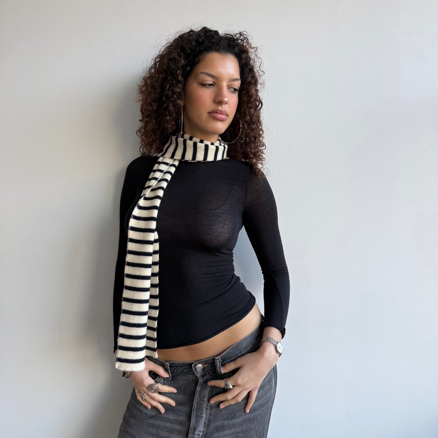 Navy + cream striped scarf