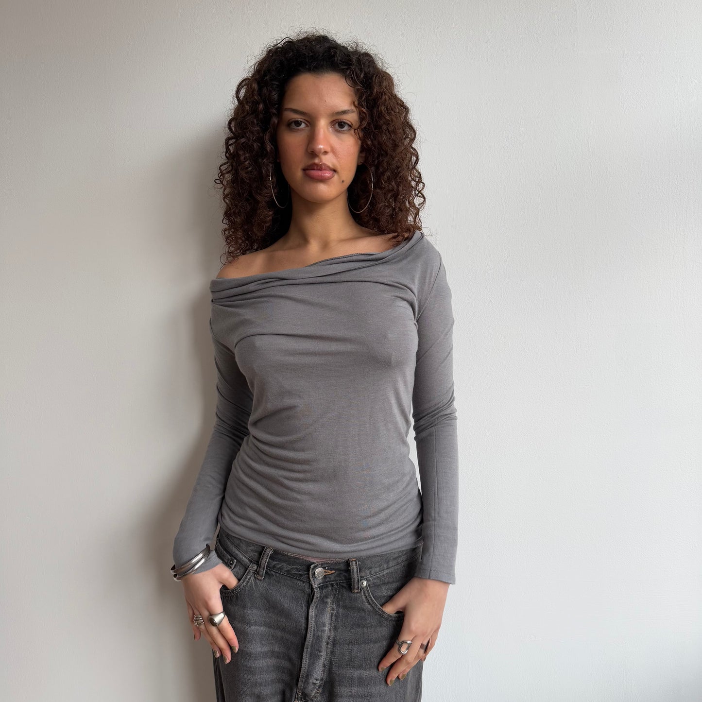 Grey cowl neck long sleeve - Size S