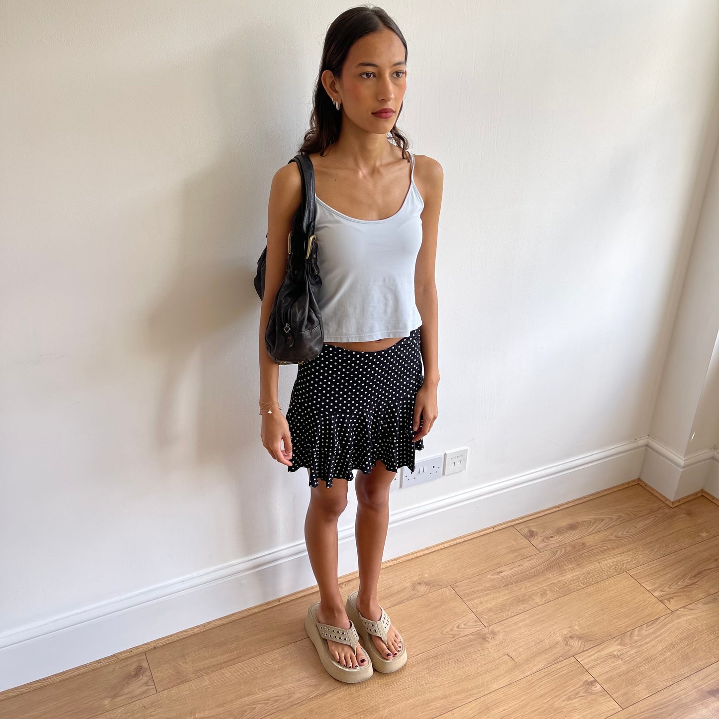 Black polka dot rara skirt - Size S