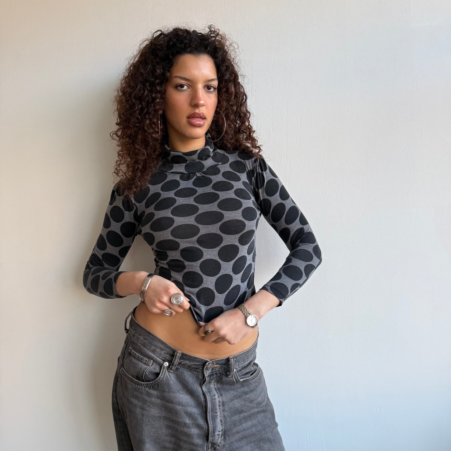 Grey polka dot roll neck - Size XXS