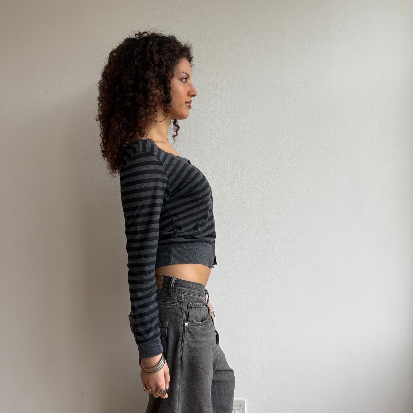 Grey striped cardi - Size S