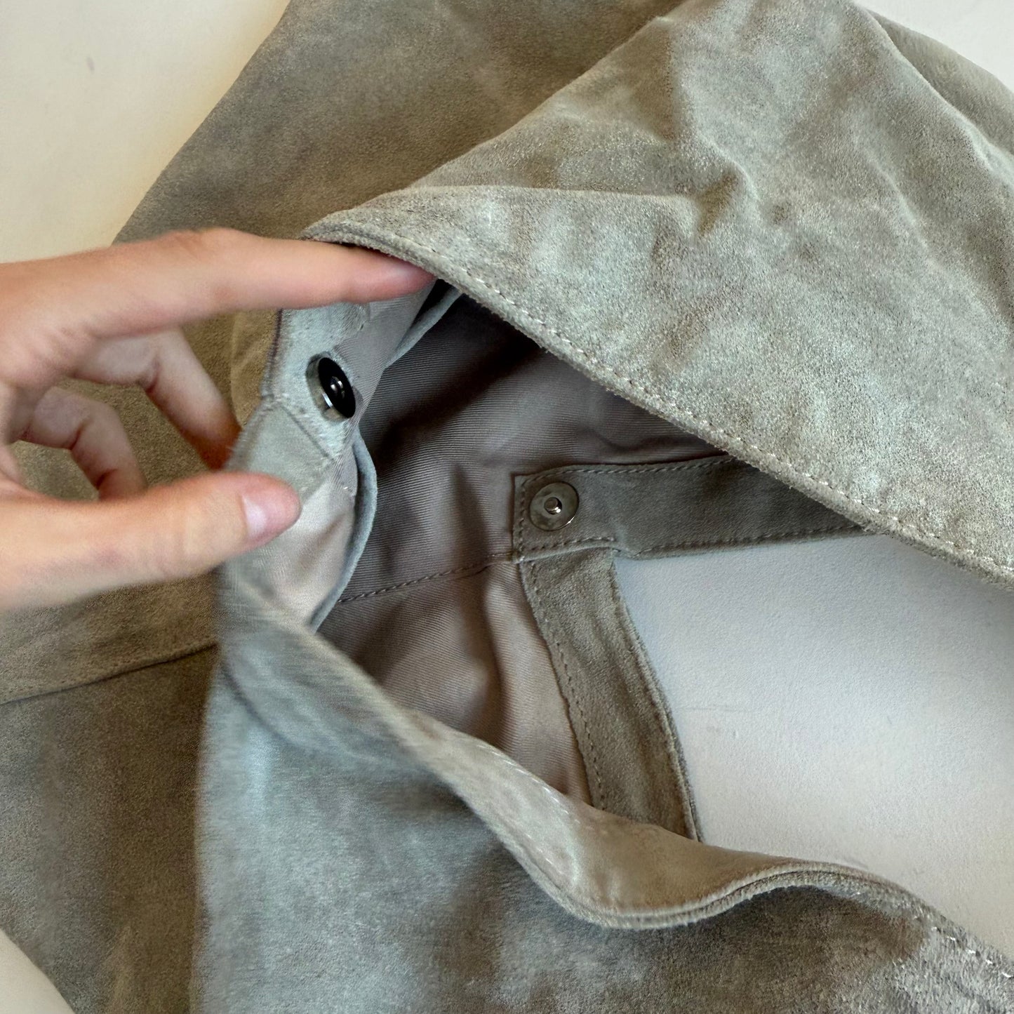 Khaki suede hobo bag