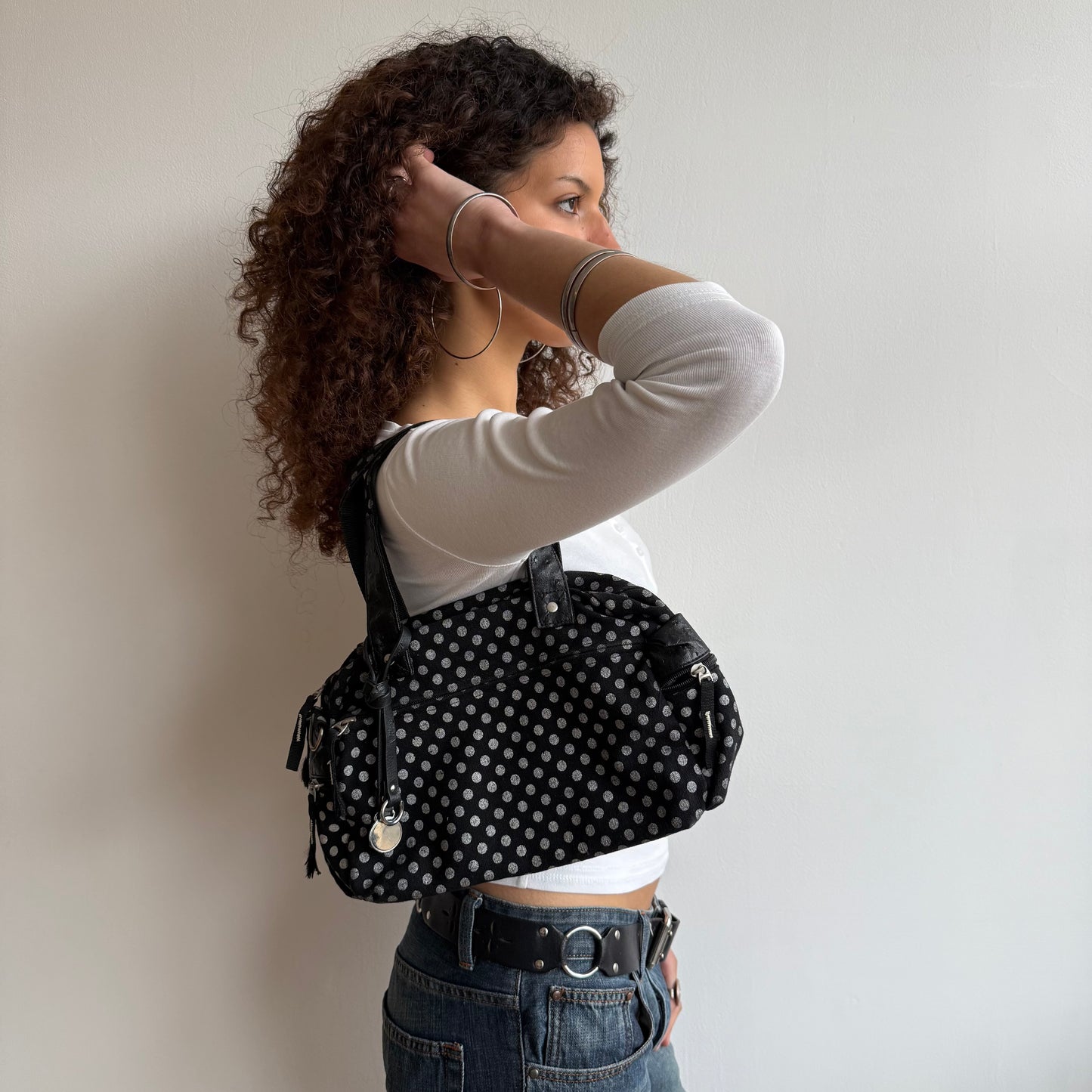 Polka dot bowler bag