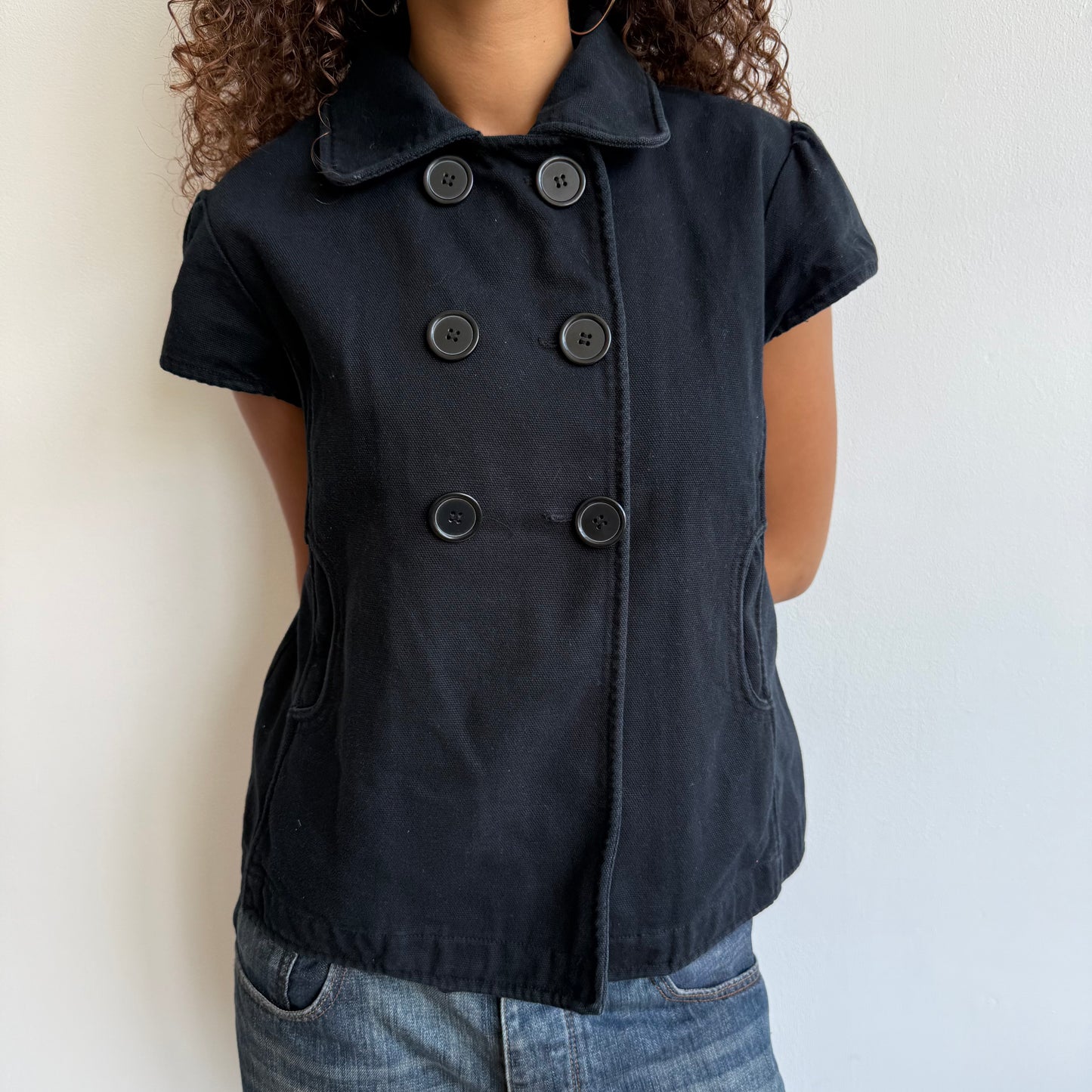 Black short sleeve peacoat - Size L