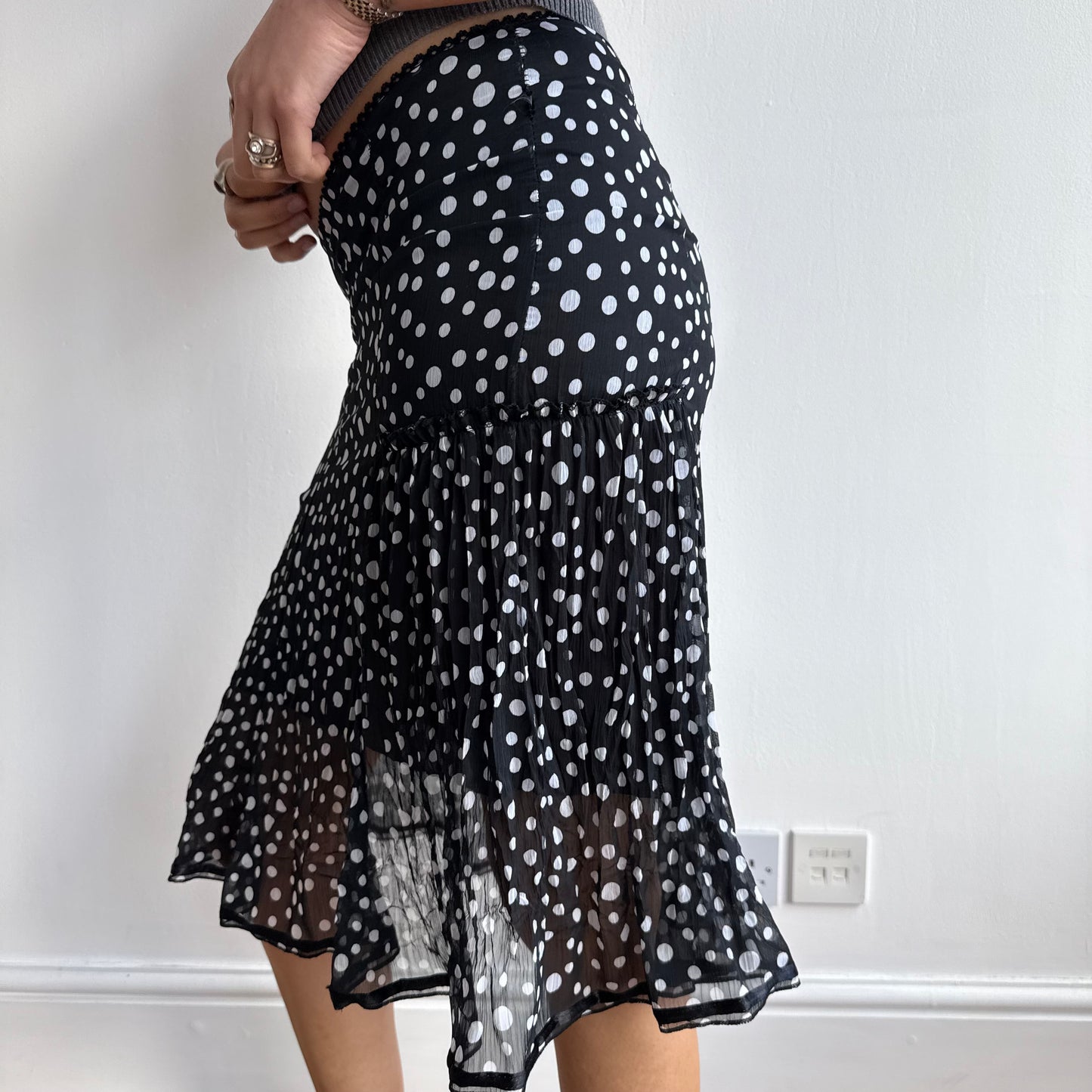 Black ruffle polka dot skirt - Size XS