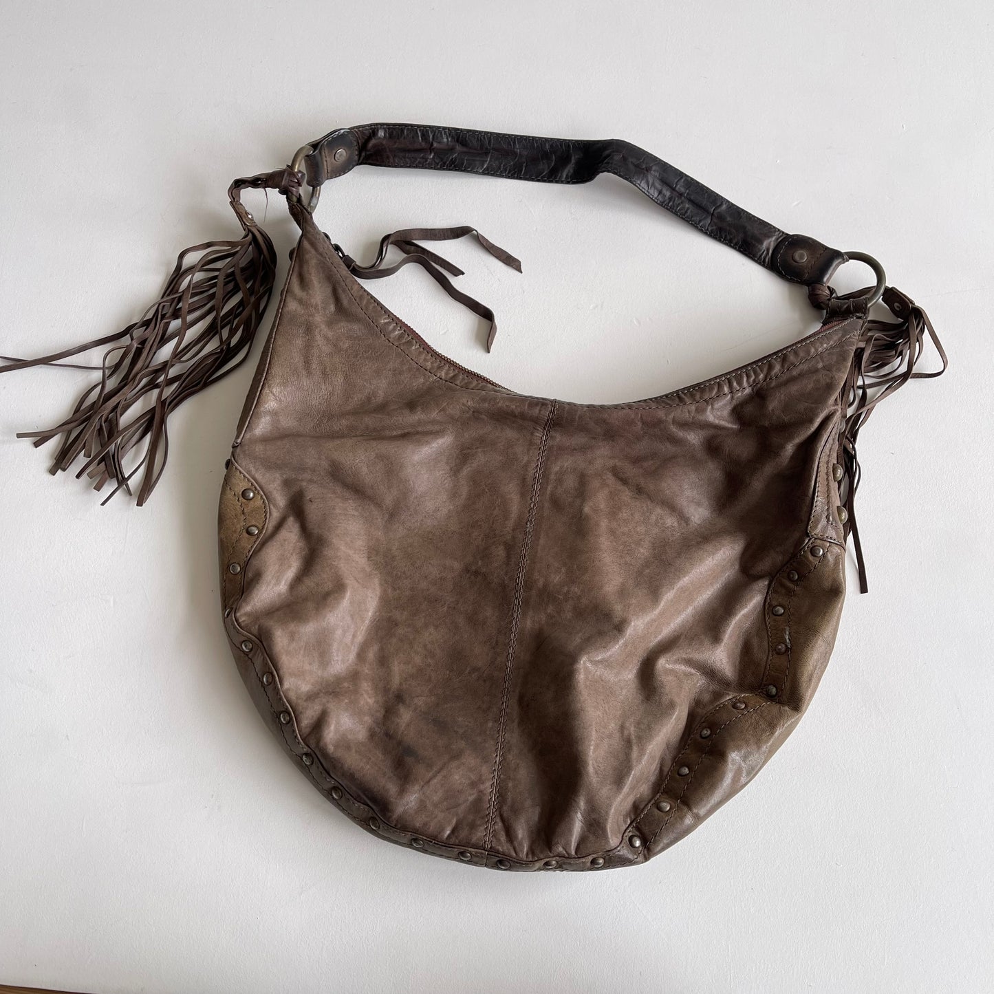 Boho studded leather bag