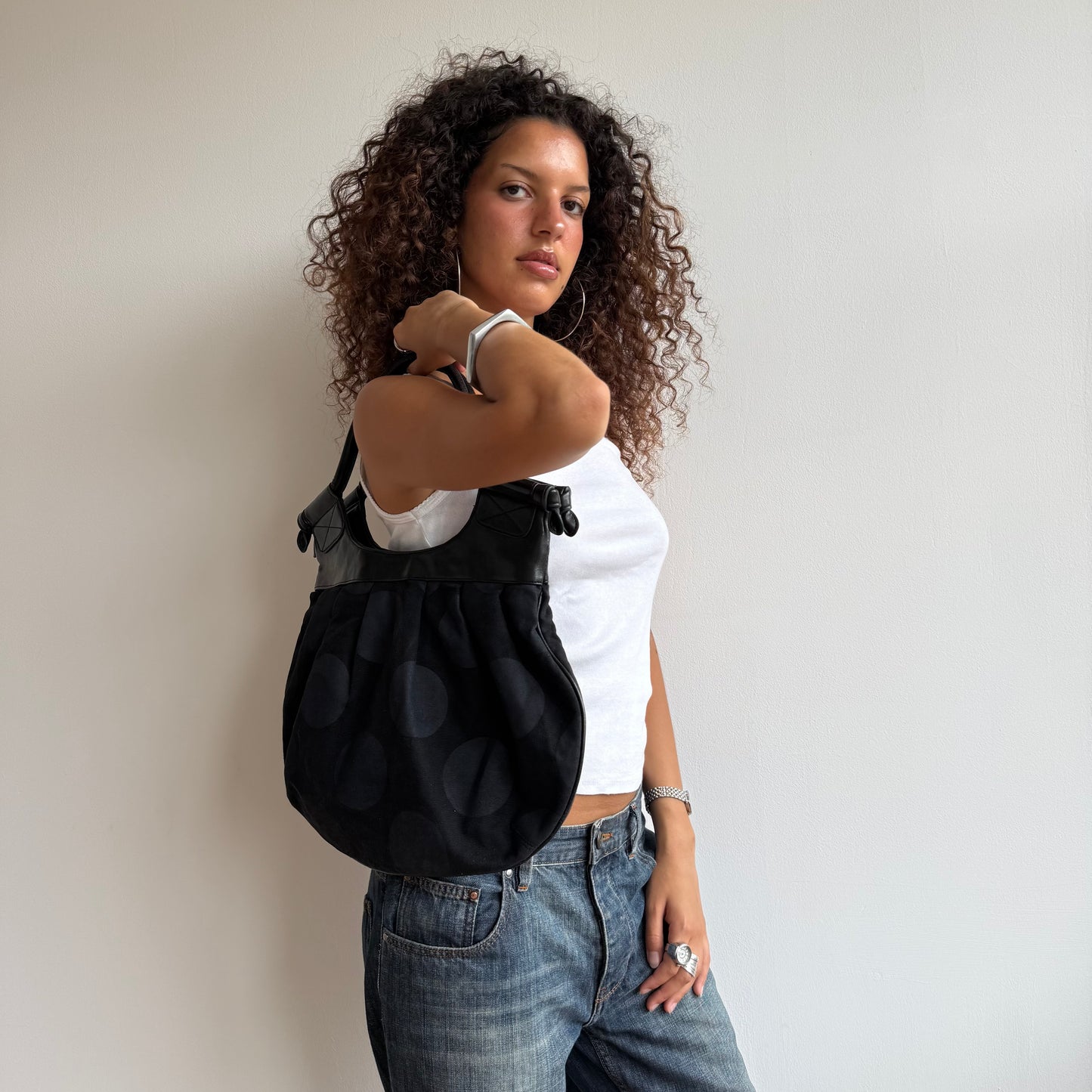 Black polka dot bag - OS