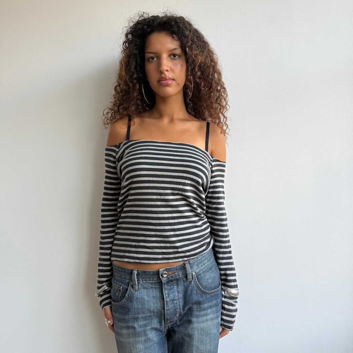 Grey Levi’s striped bardot top - Size M