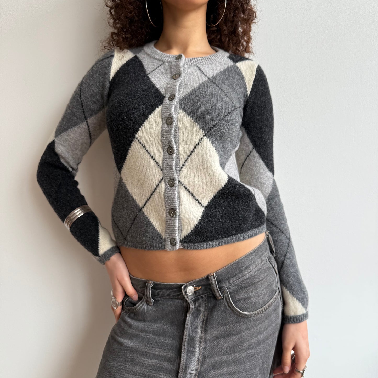 Grey argyle cardigan - Size S
