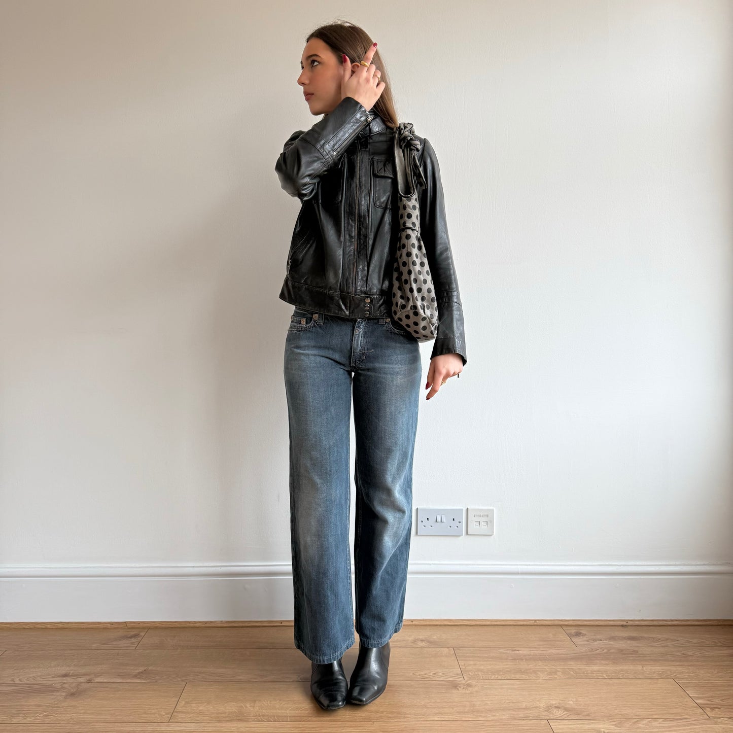 Black leather moto jacket - Size M