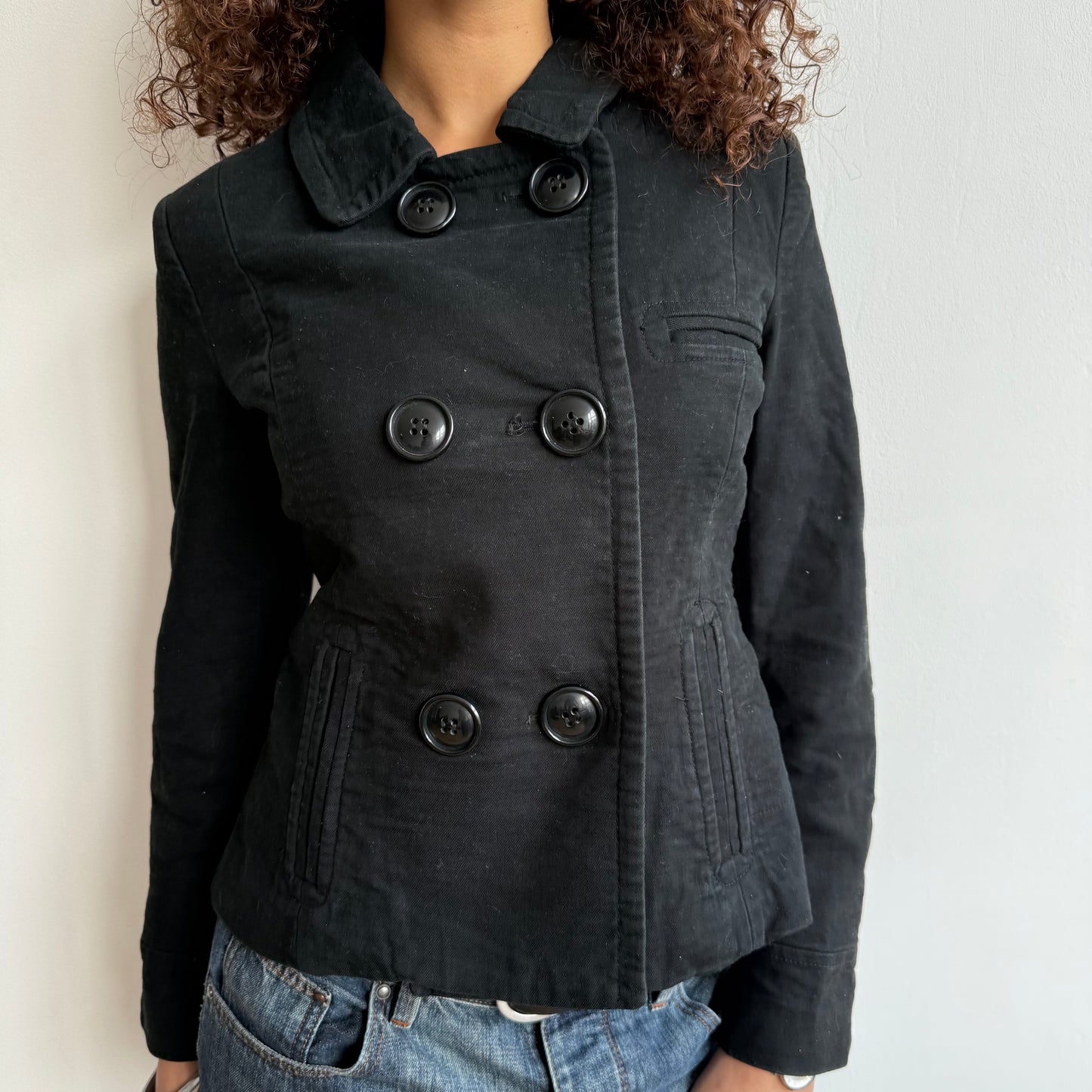Black large button peacoat - Size S