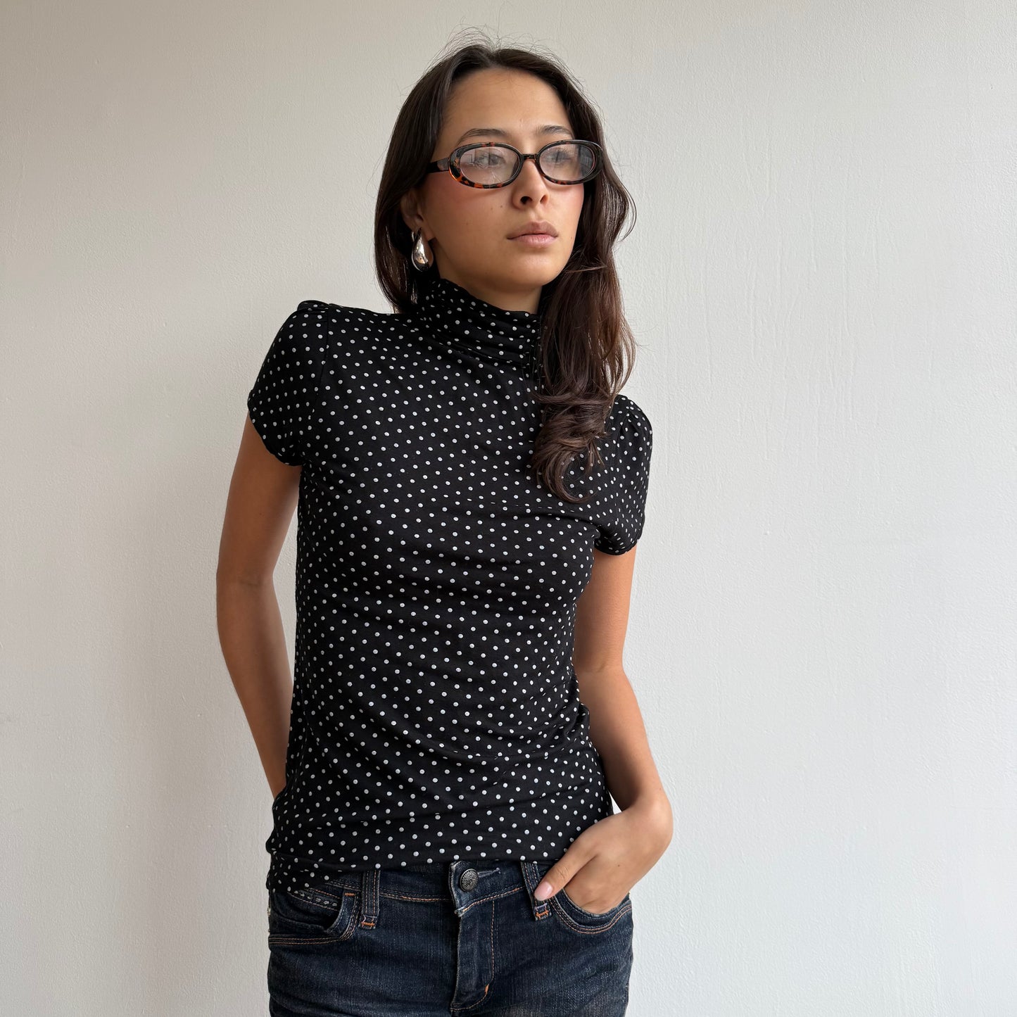 Polka dot high neck top - Size S