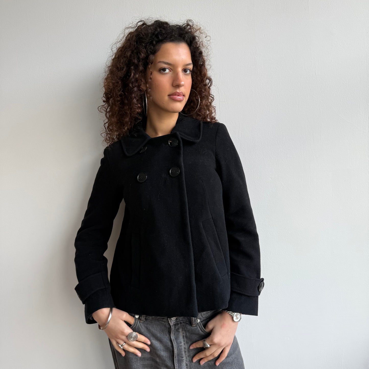 Black button peacoat - Size S