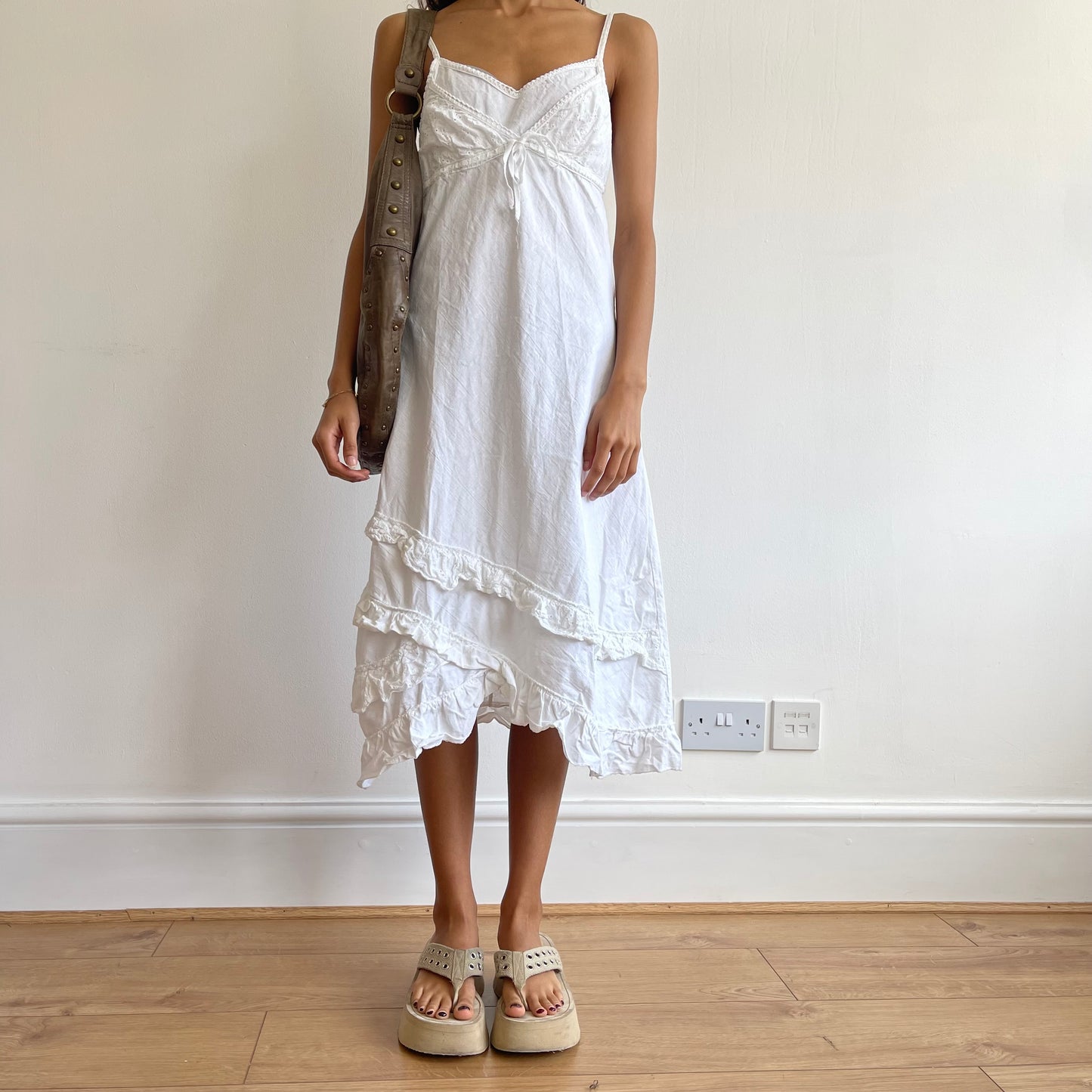 White broderie midi dress - Size S