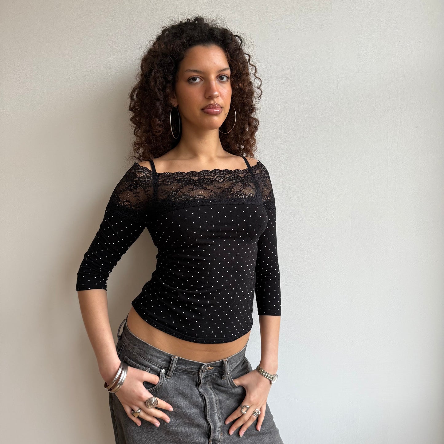 Polka dot lace top - Size S