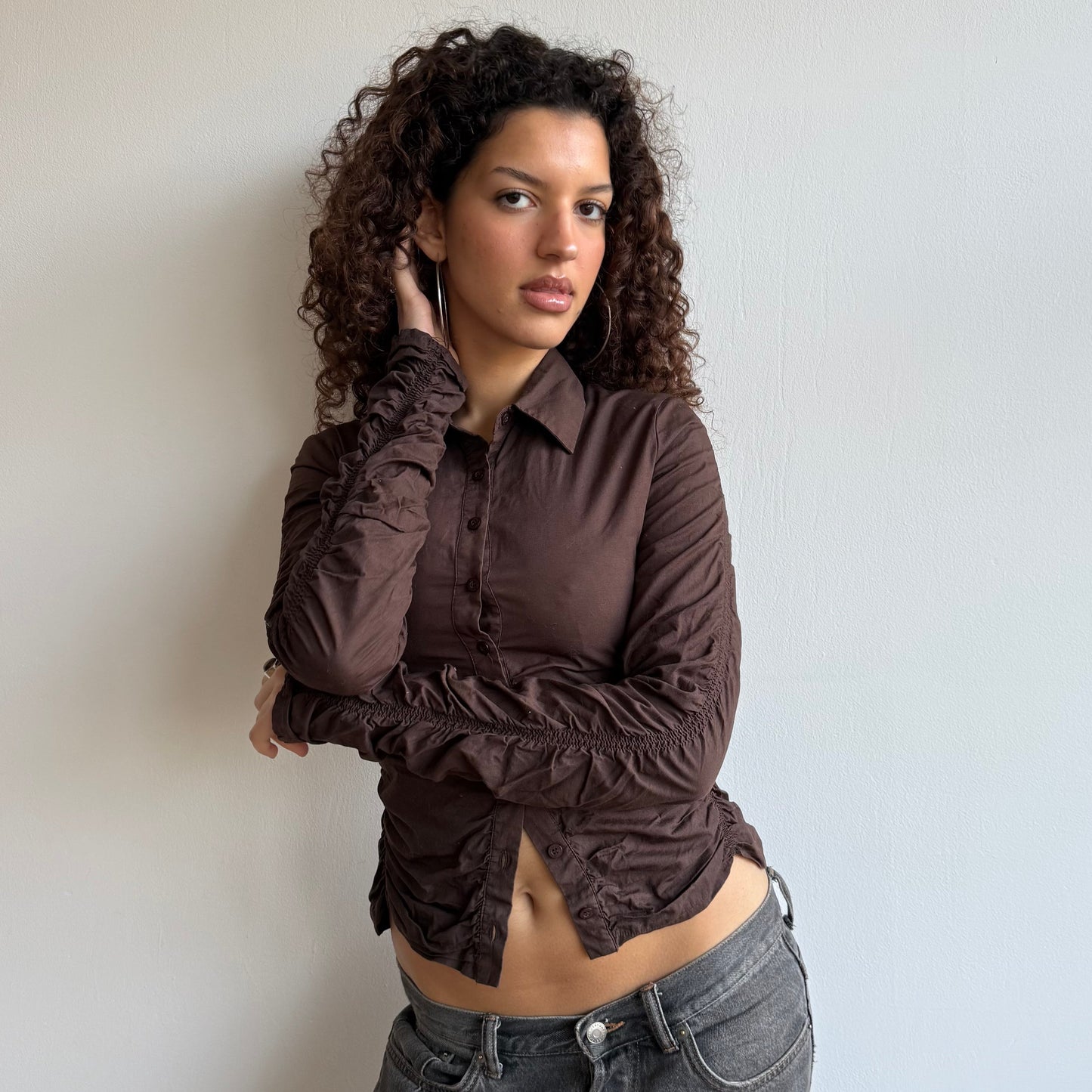 Brown ruched shirt - Size XS