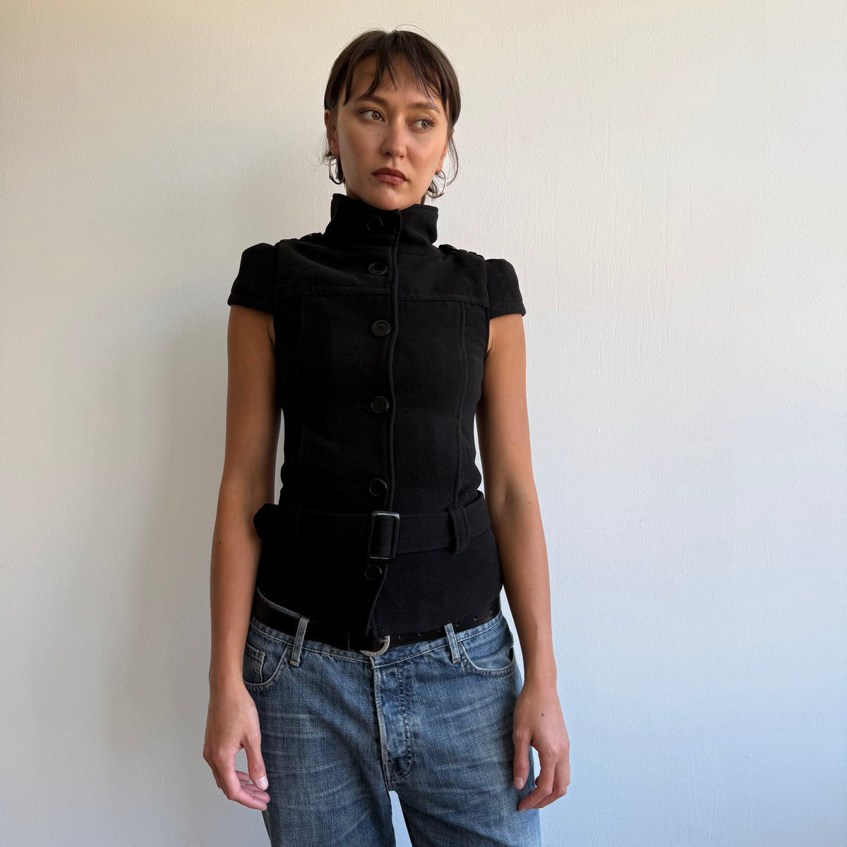 Black belt short sleeve peacoat - Size S