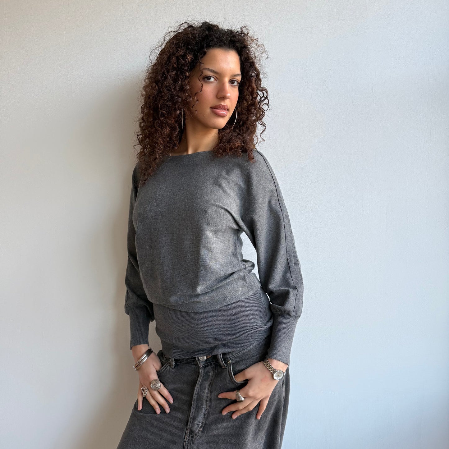 Grey slouchy knit jumper - Size S/M