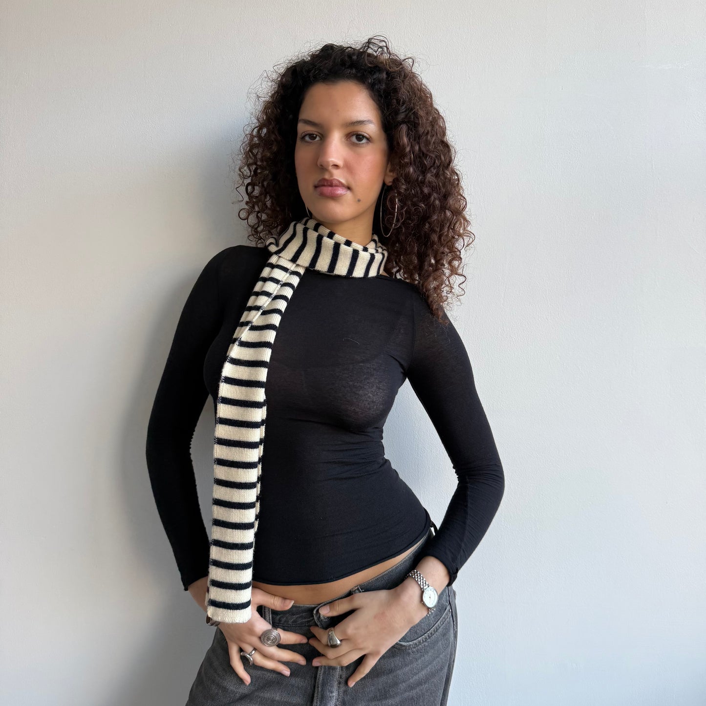 Navy + cream striped scarf