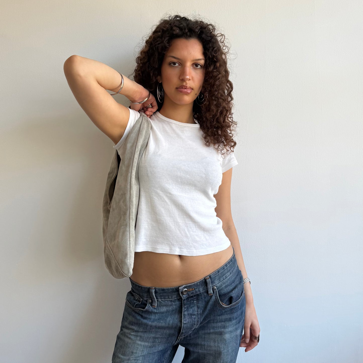 Khaki suede hobo bag