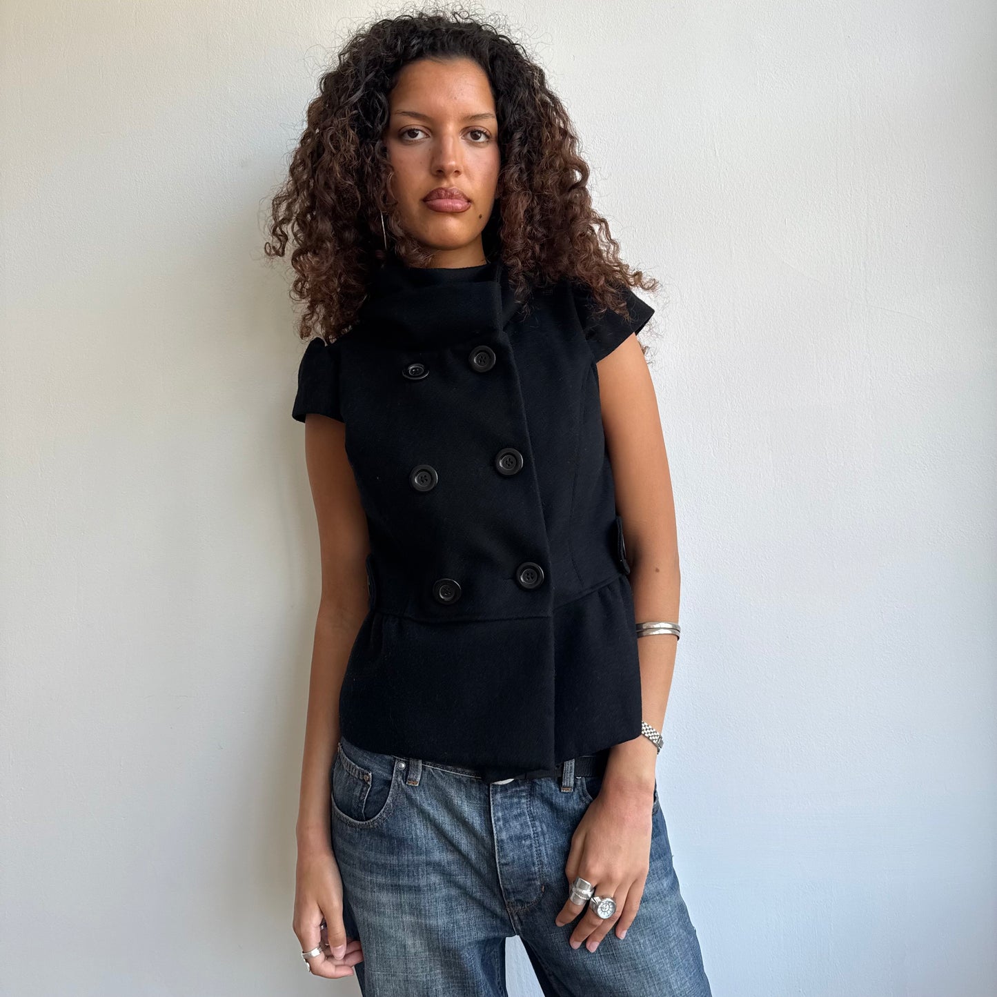 Black short sleeve peacoat - Size M