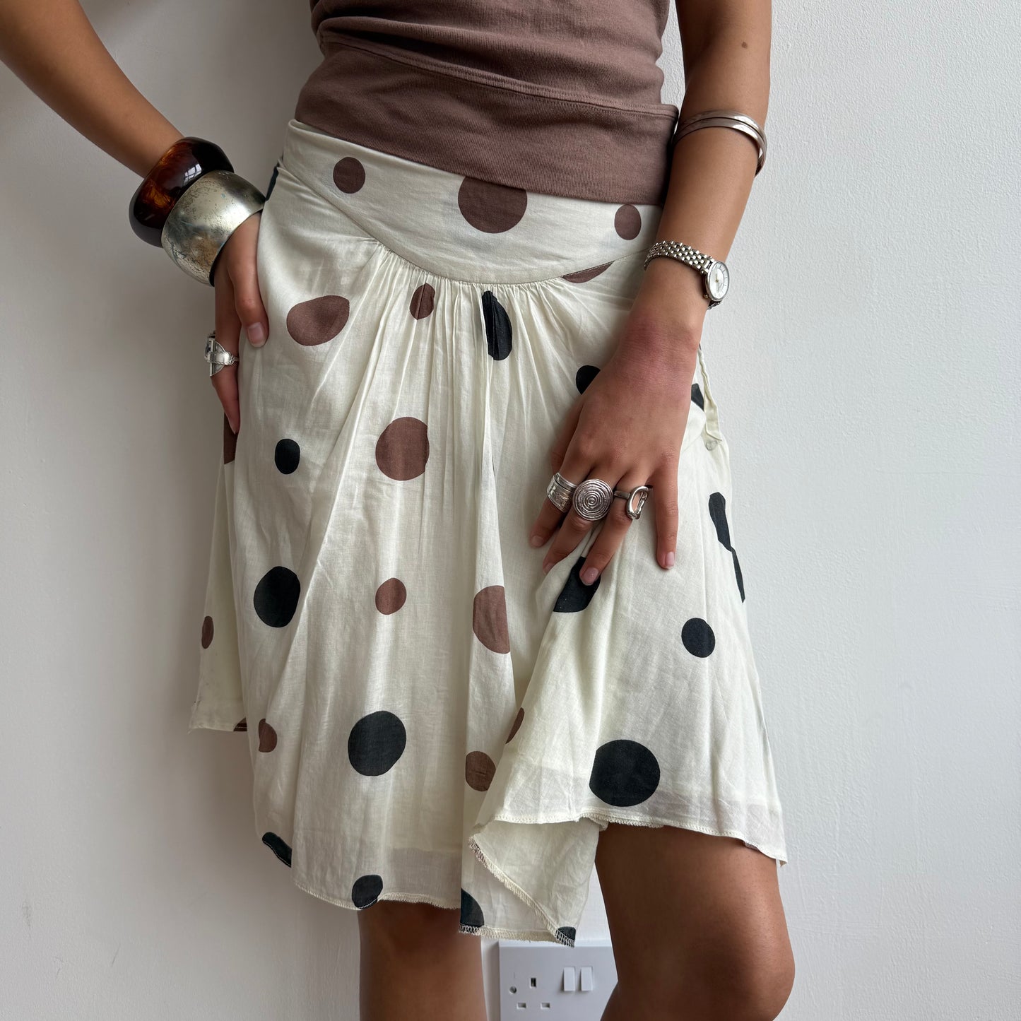 Cream polka dot midi skirt - Size S