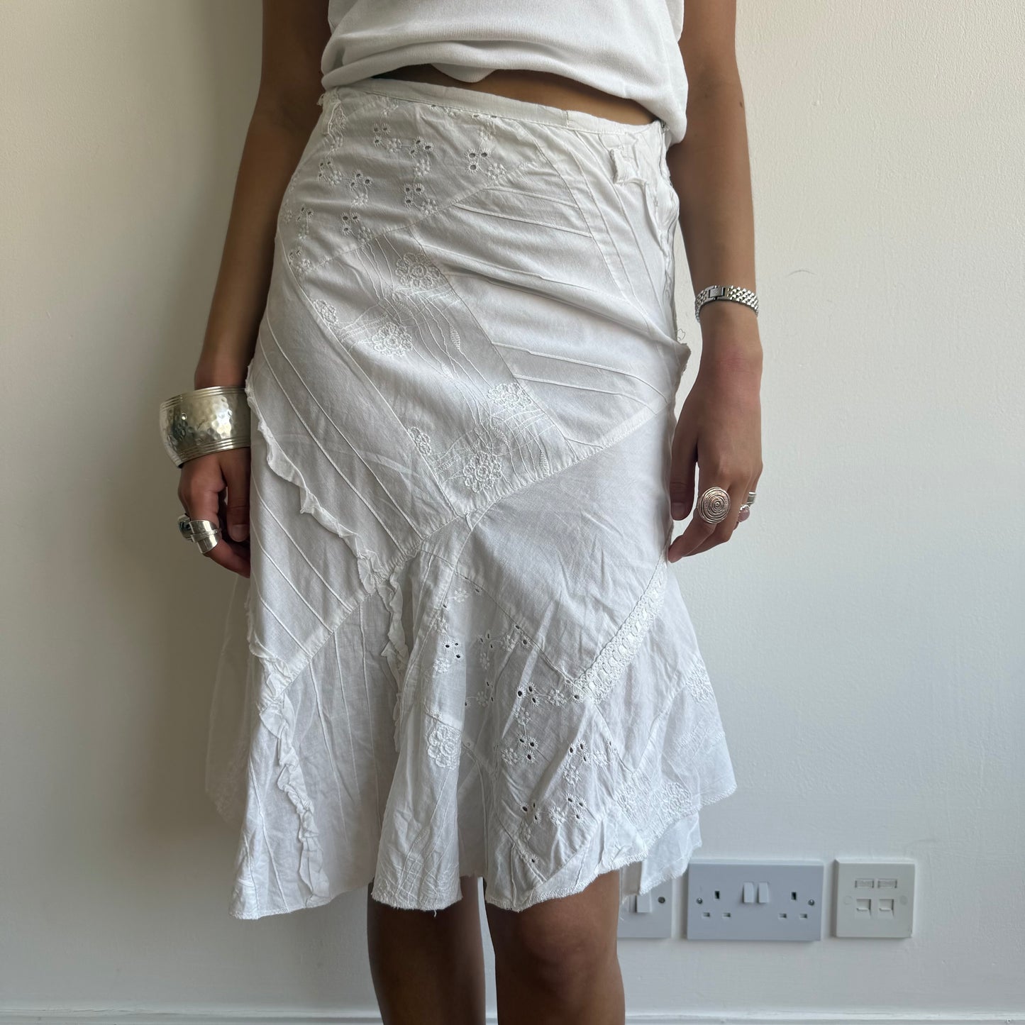 Broderie patchwork midi skirt - Size S