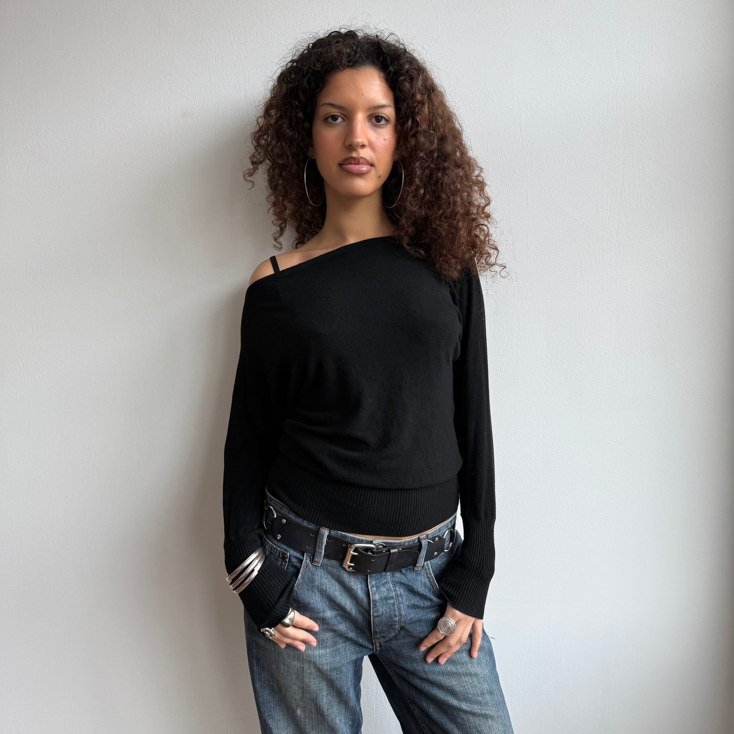 Black slouchy knit jumper - Size S