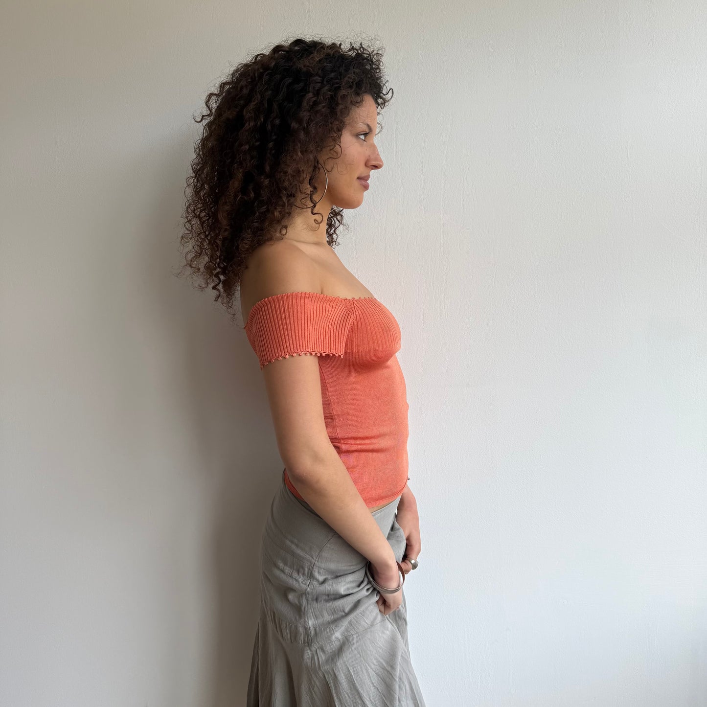 Orange knit bardot top - Size XS