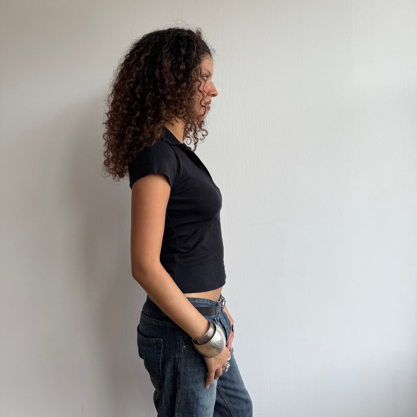 Black polo top - Size S