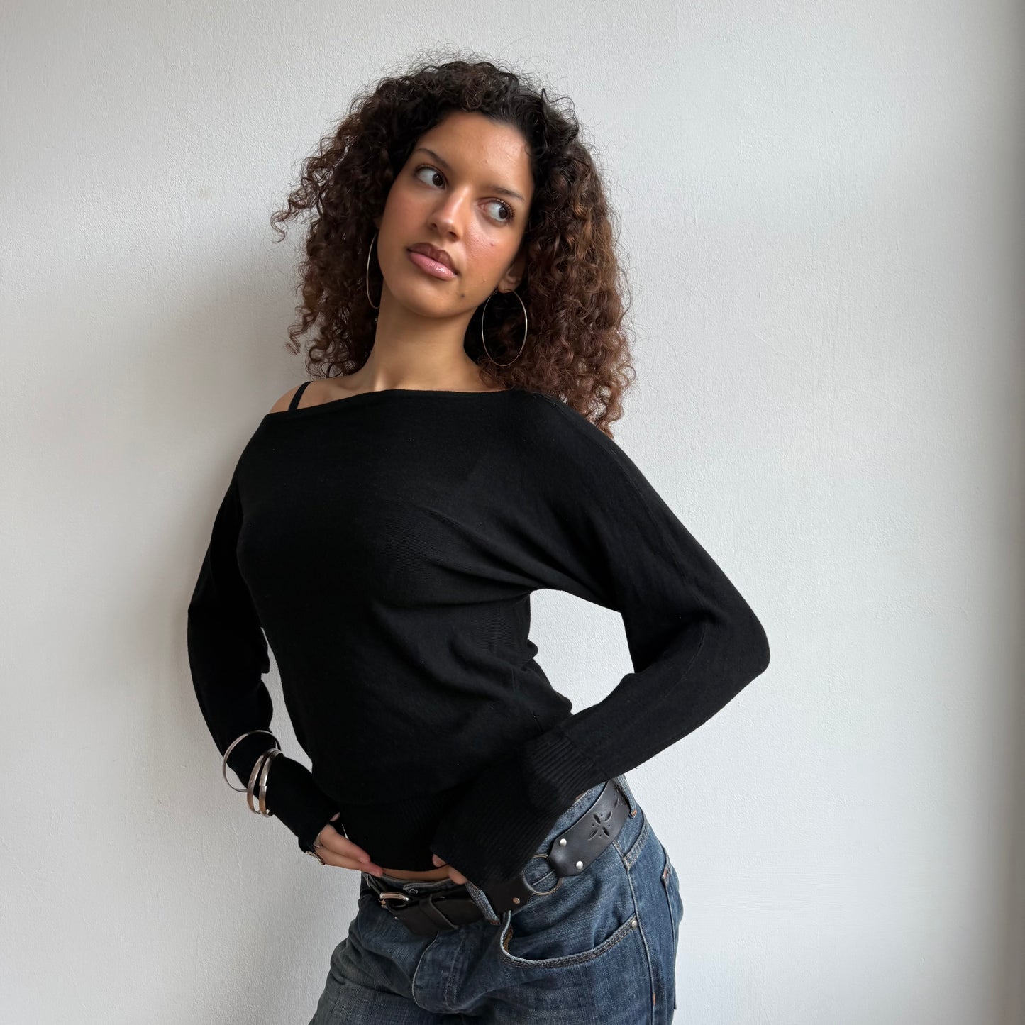 Black slouchy knit jumper - Size S