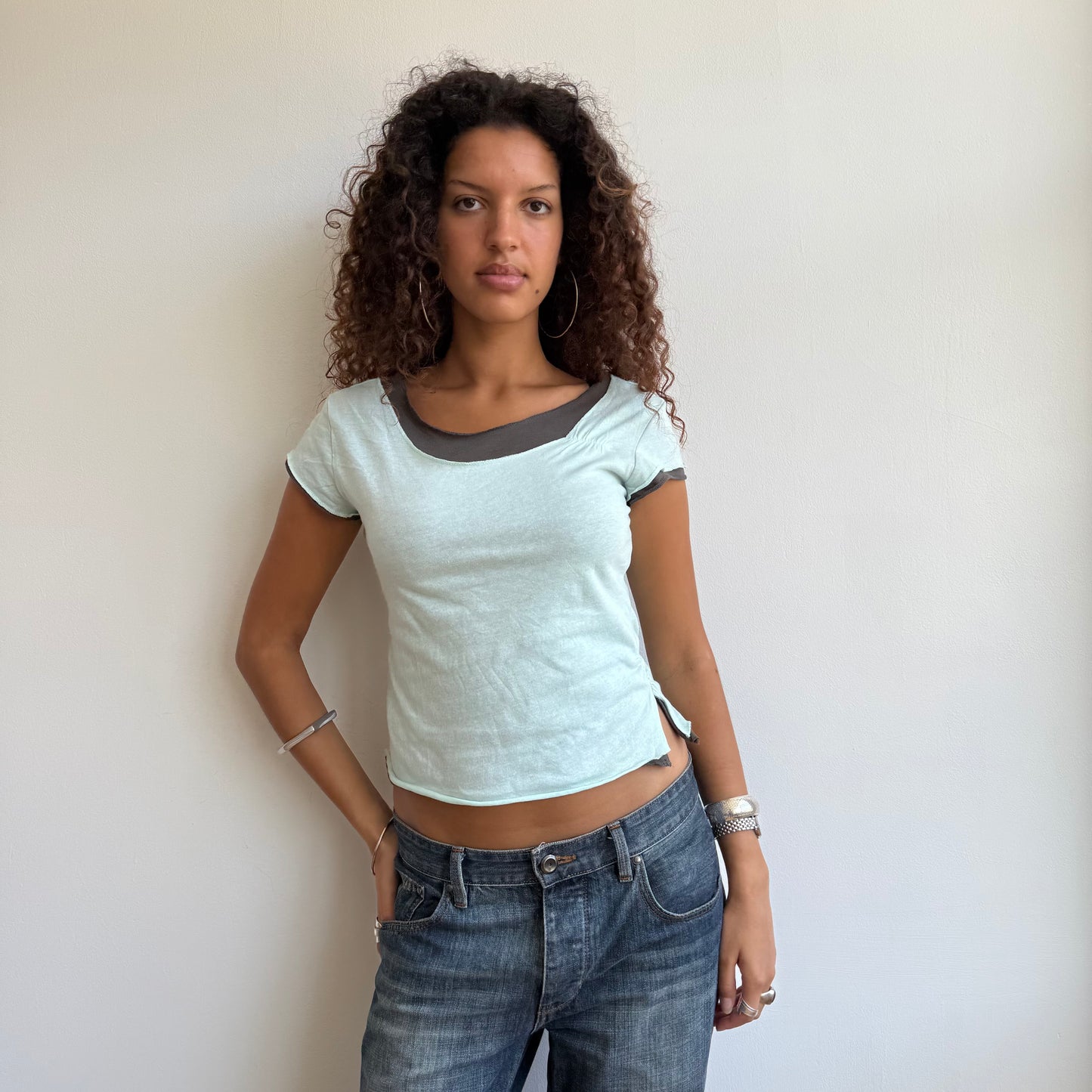 Turquoise + brown tshirt - Size S/M