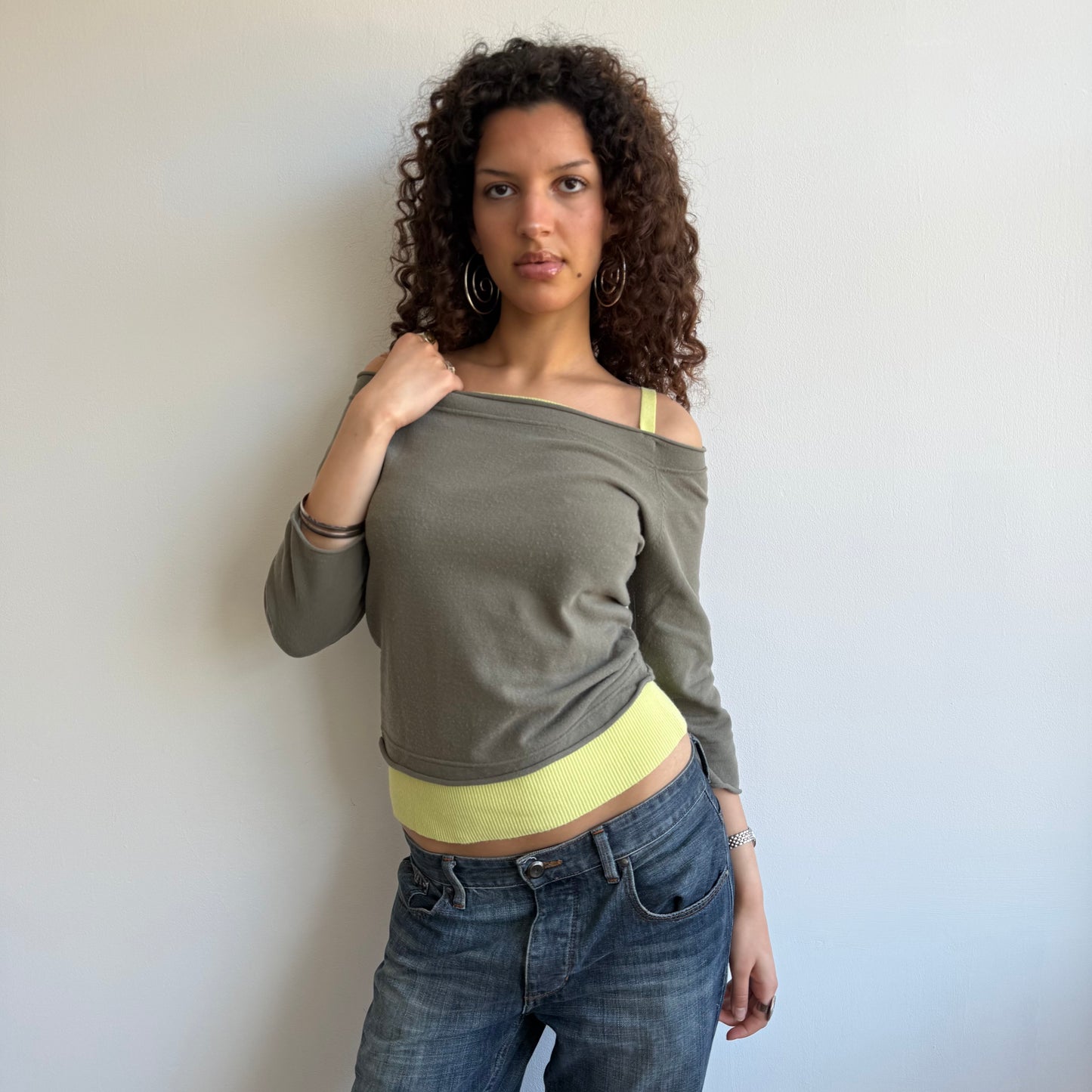 Yellow + brown double layer knit - Size S/M