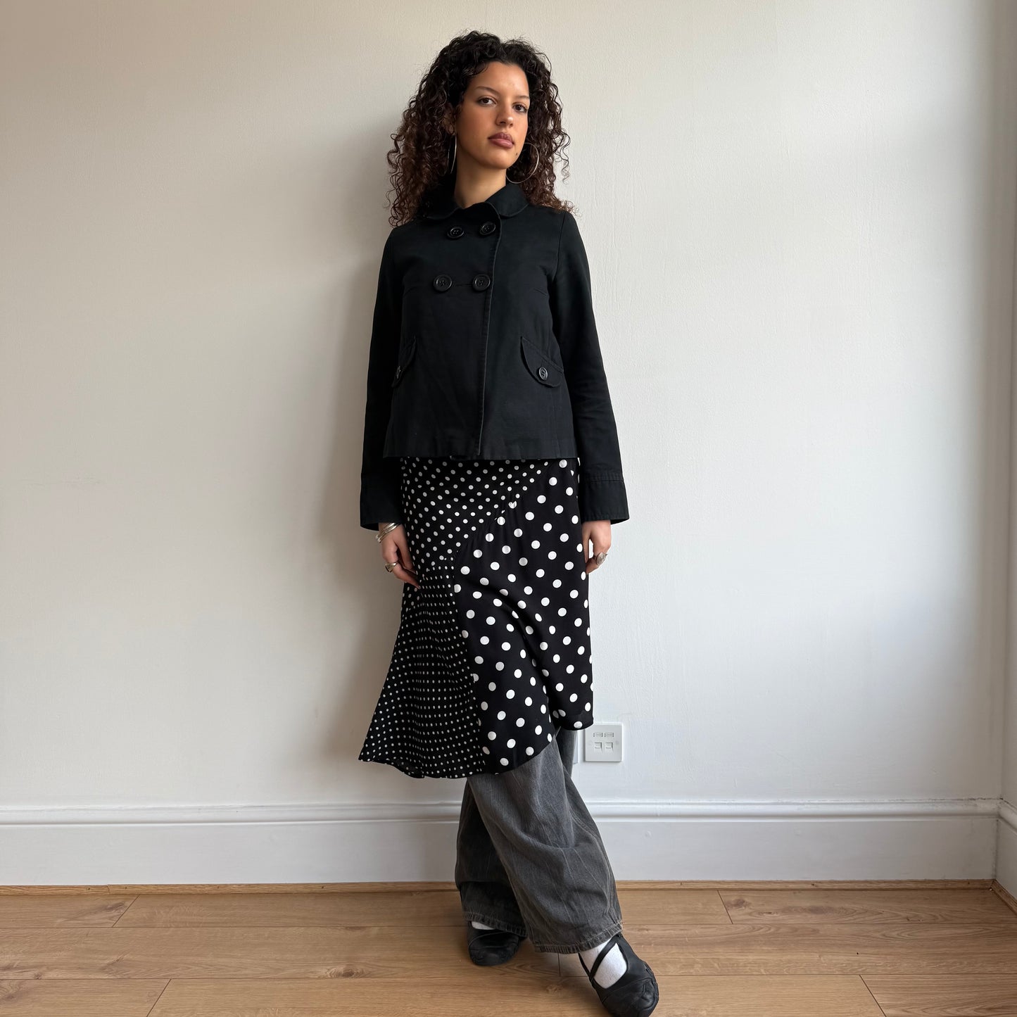 Black polka dot midi skirt - Size S