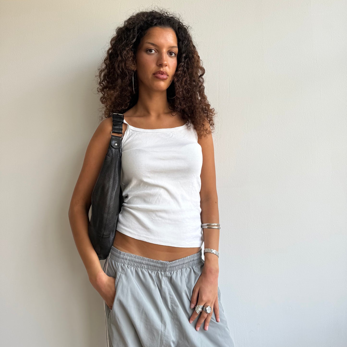 Black leather hobo bag