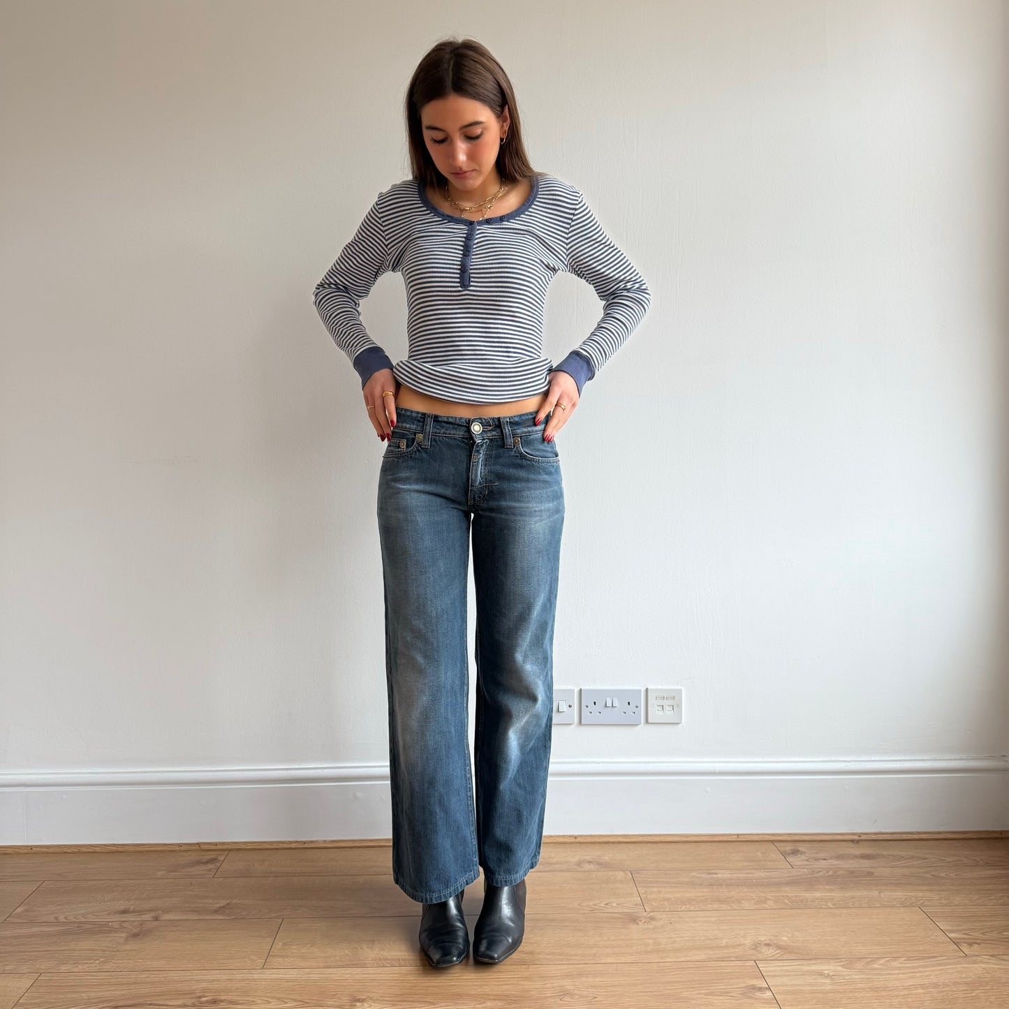 Blue stripe ribbed top - Size S/M