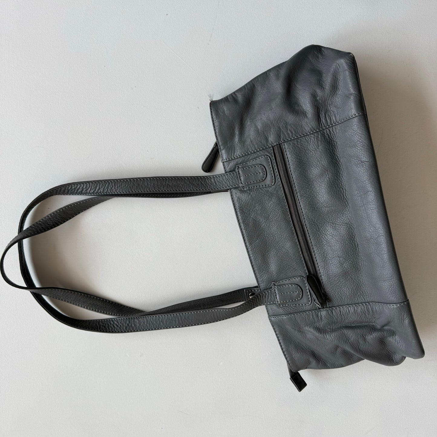 Grey leather baguette bag