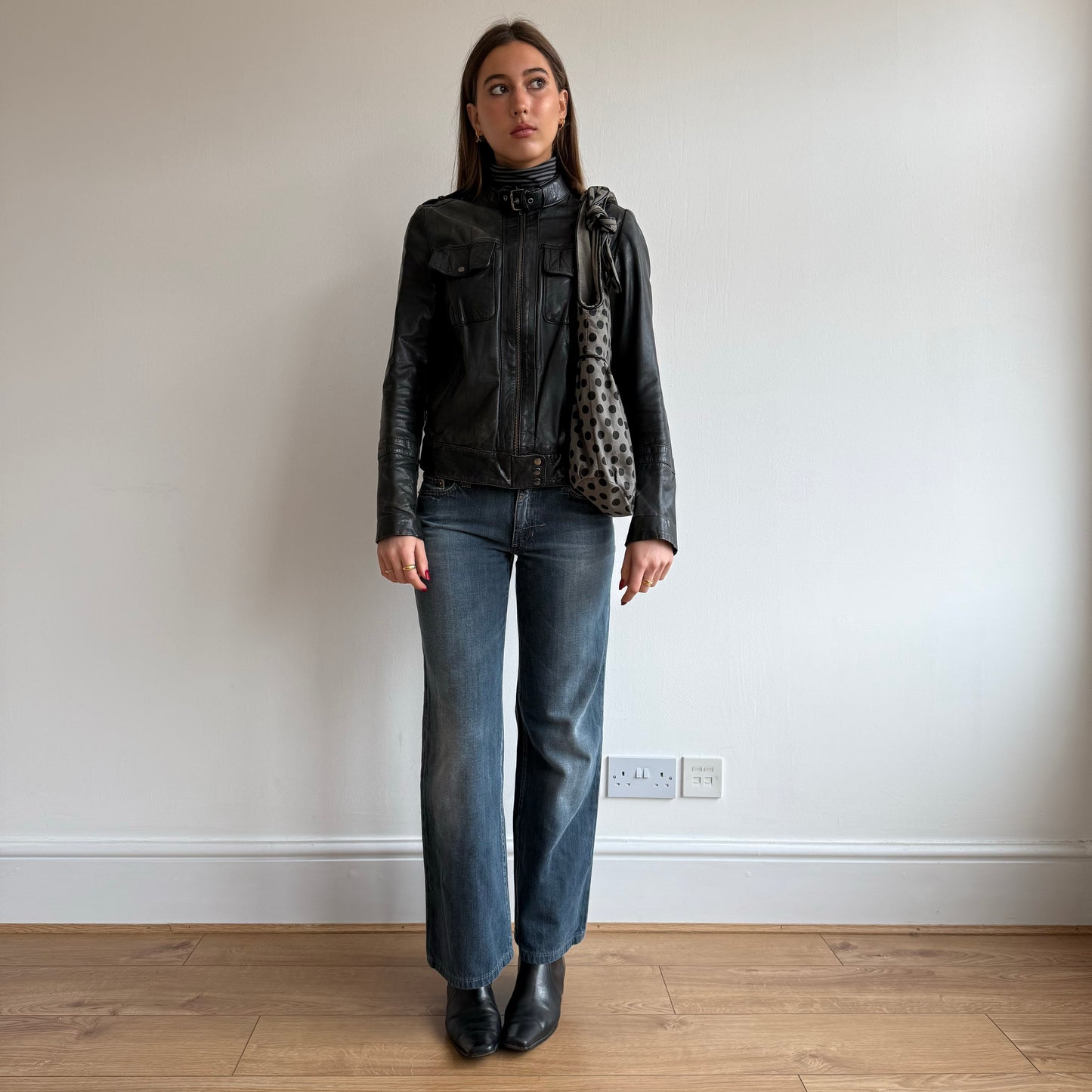 Black leather moto jacket - Size M