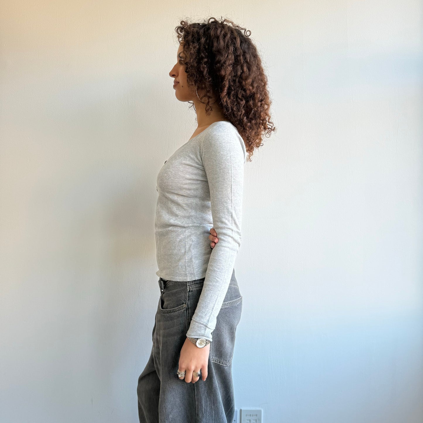 Grey button top - Size S