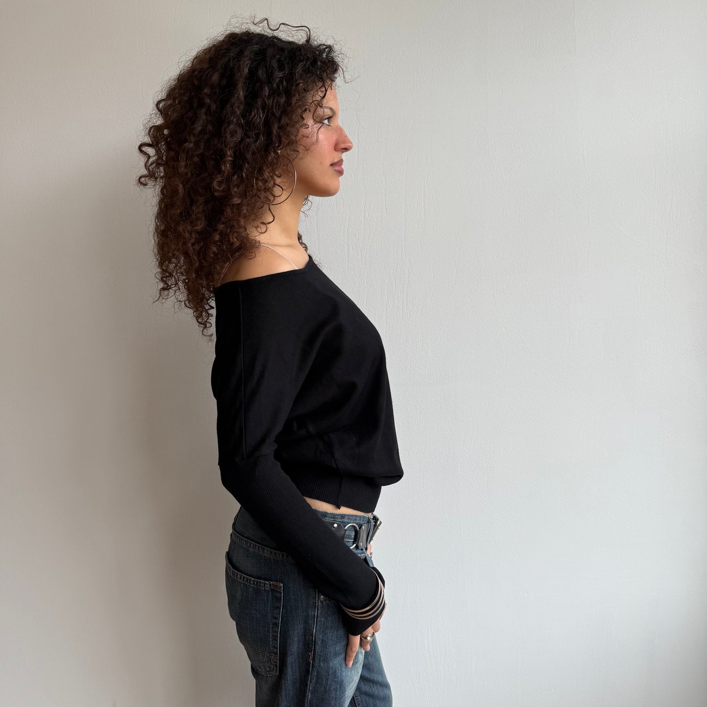 Black slouchy Bardot knit (1) - Size S/M