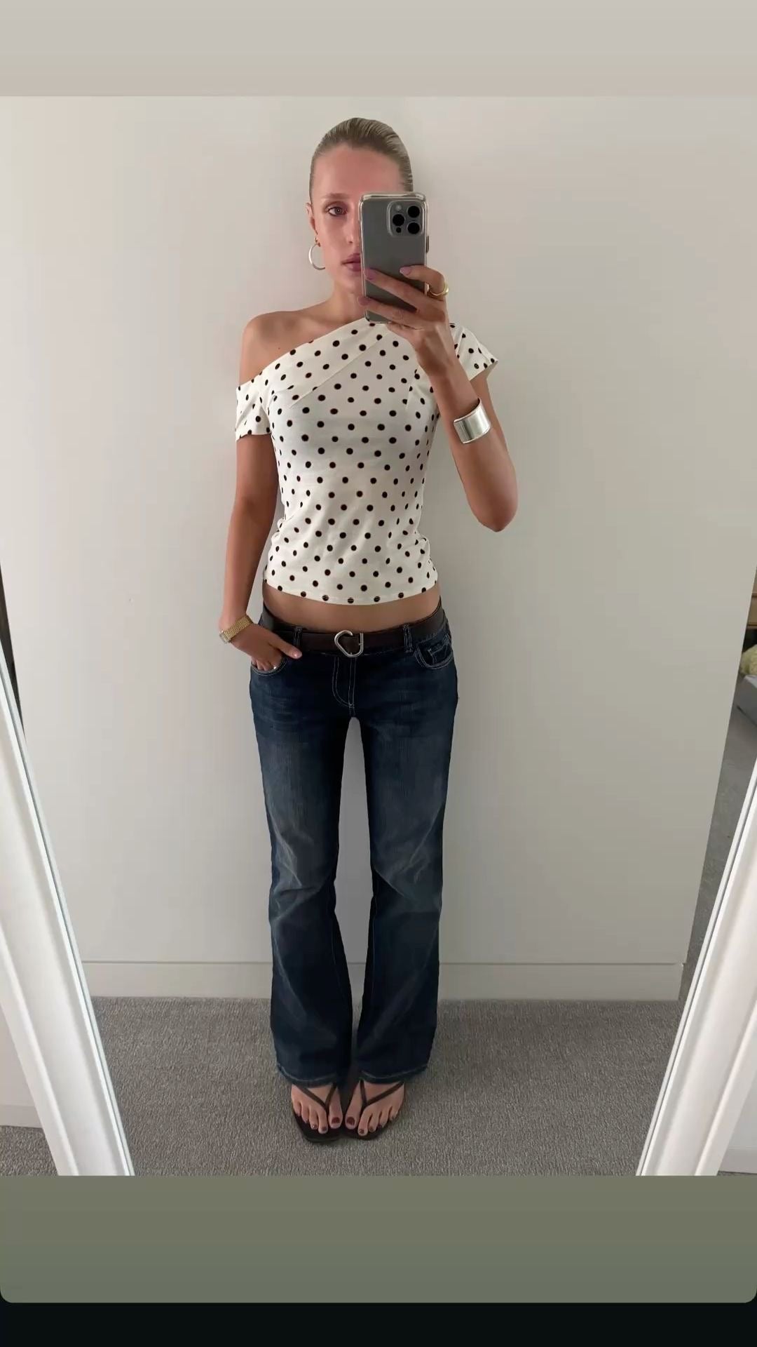 White polka dot Bardot top - Size S + L