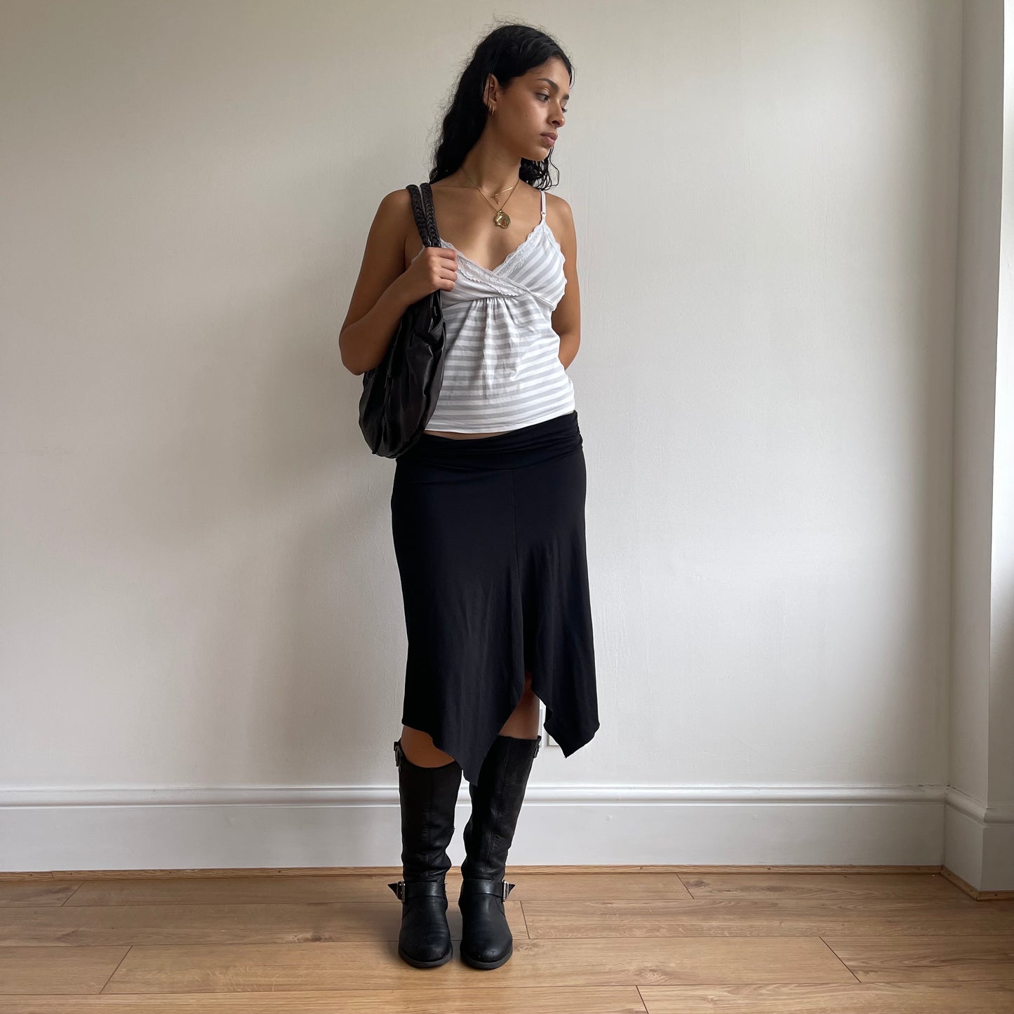 Black asymmetric midi skirt - Size S