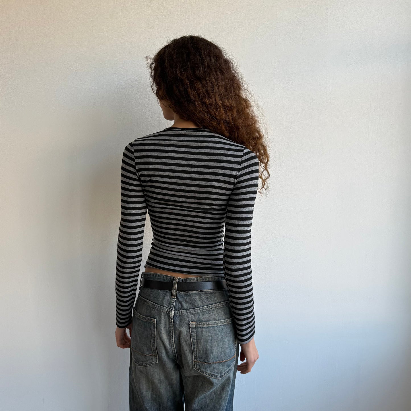 Black + grey striped long sleeve top - Size XS