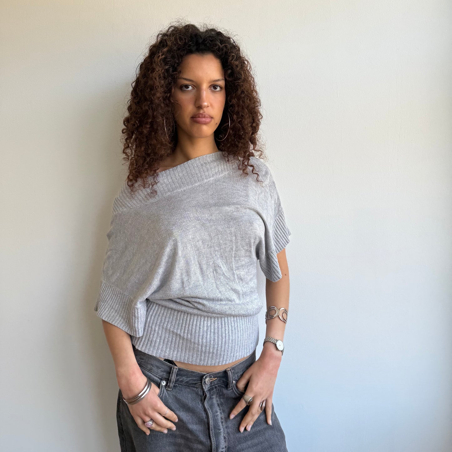 Light grey slouchy knit jumper - Size S/M