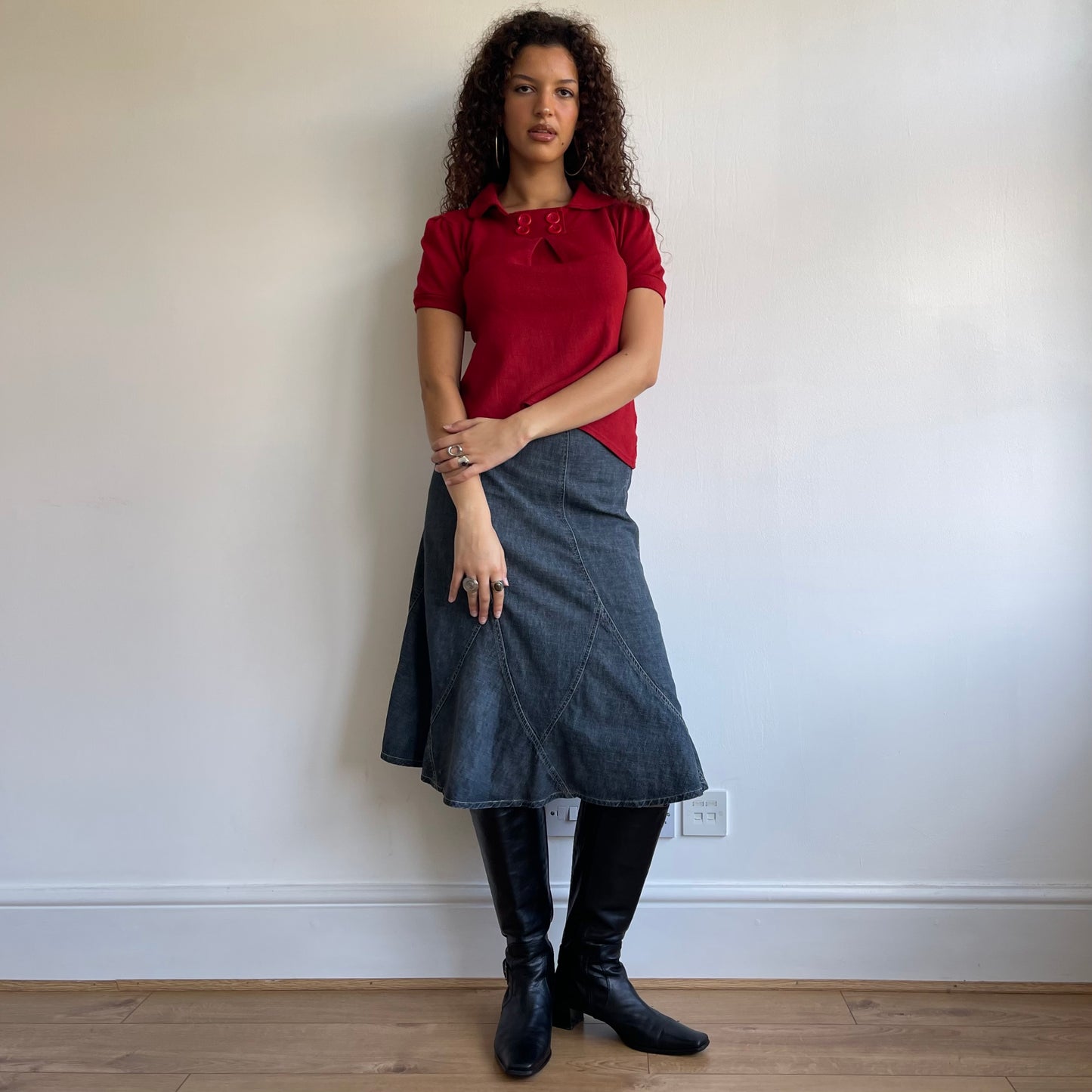 Red button collar top - Size S
