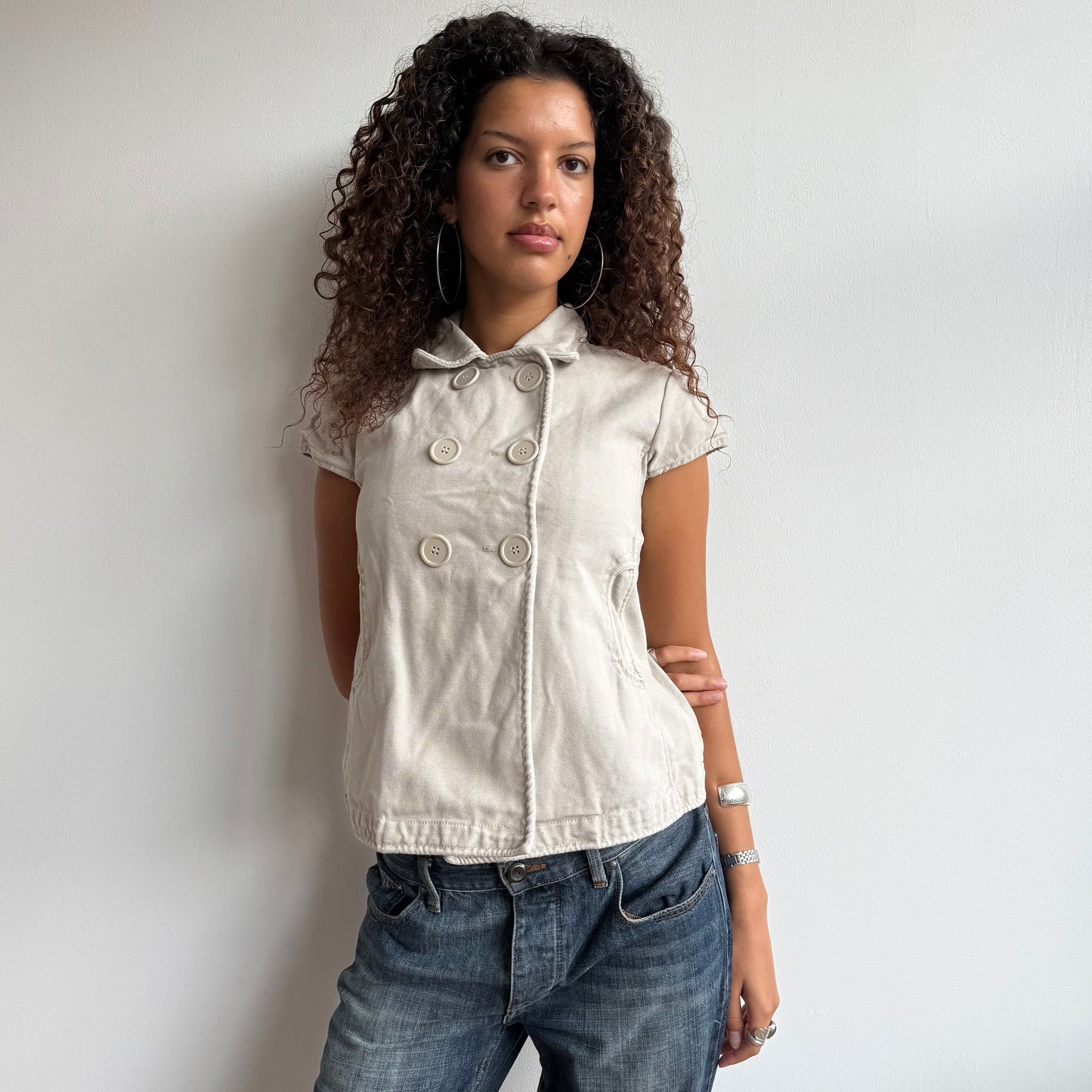 Beige short sleeve peacoat - Size M