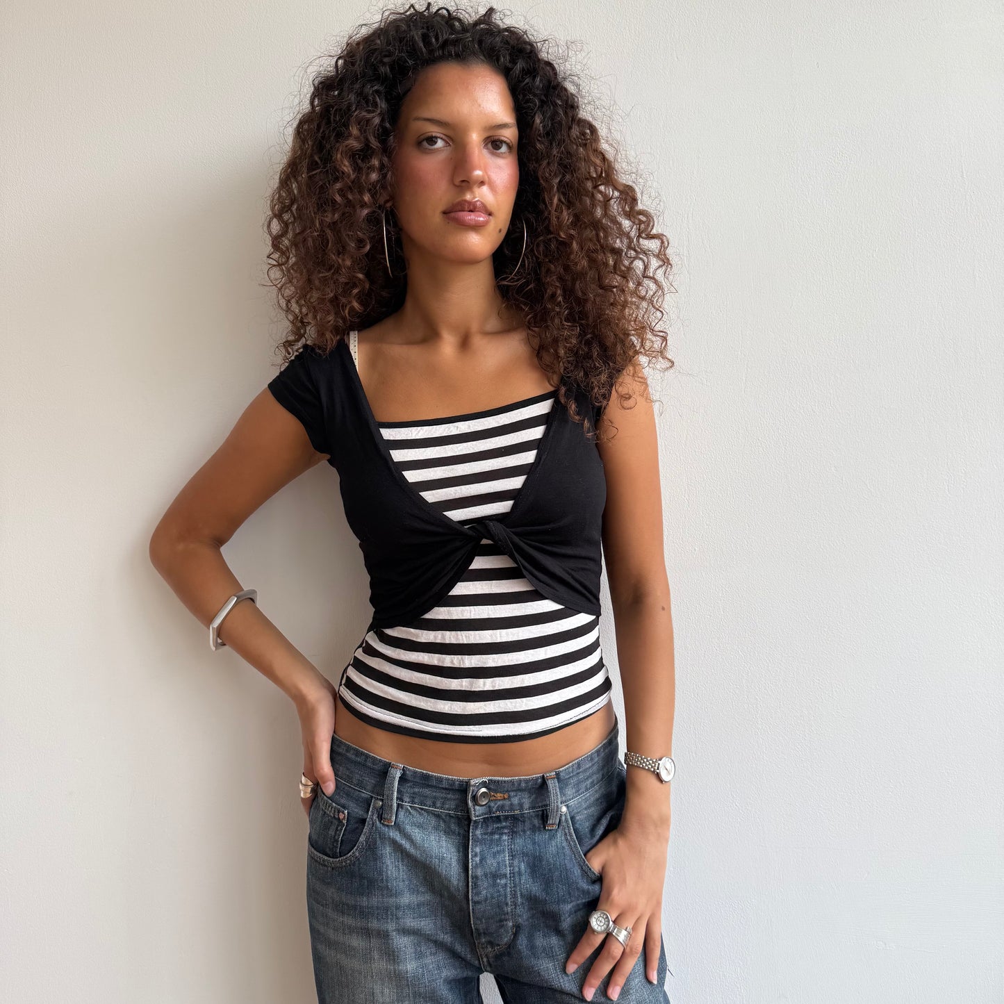 Black and white wrap t-shirt - S